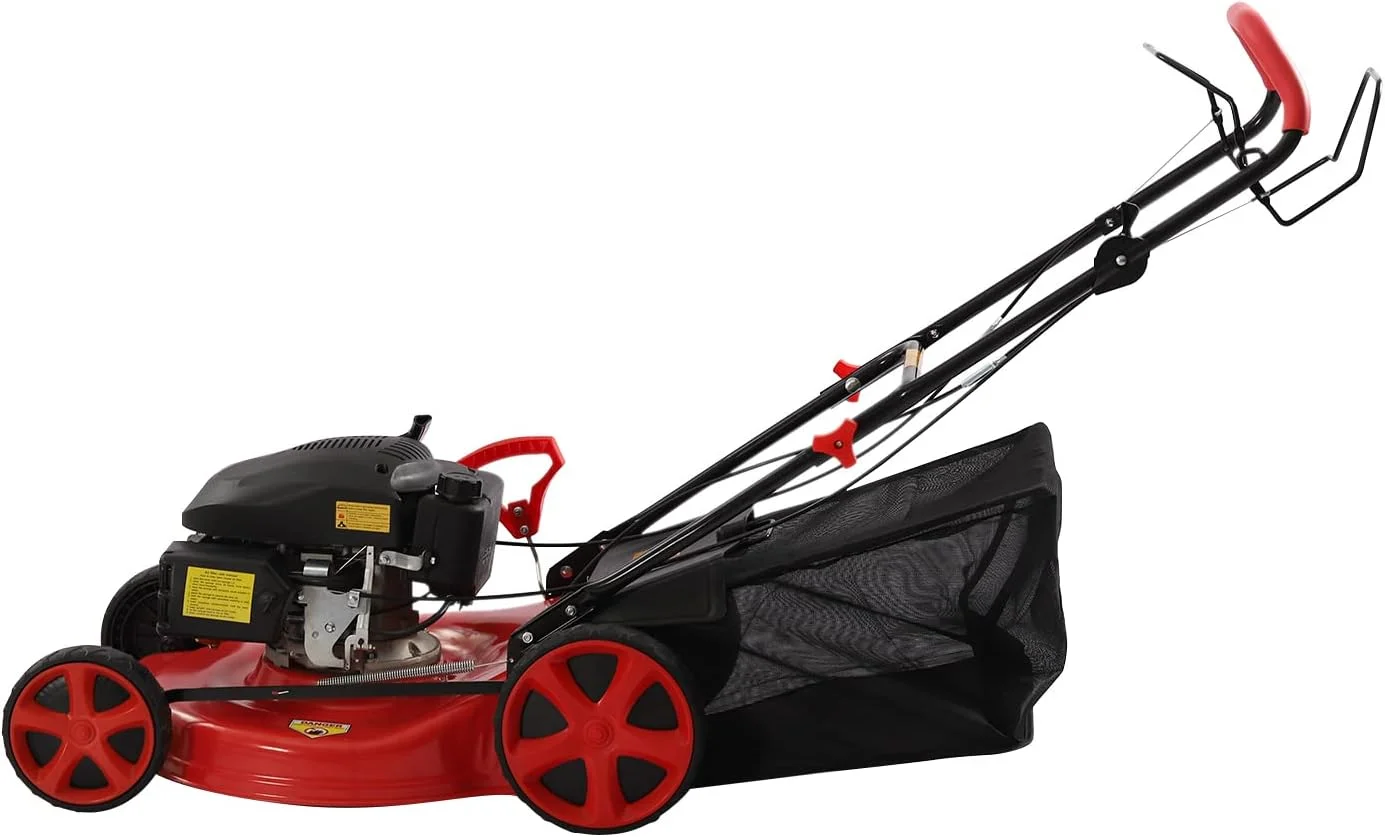 Dina 20 Inch Walk Behind Push Lawn Mower with High Rear Wheels  173CC Gas Engine Self Propelled Lawn Mower  60L Bag+1.6L Fuel Tank  4000W/6HP