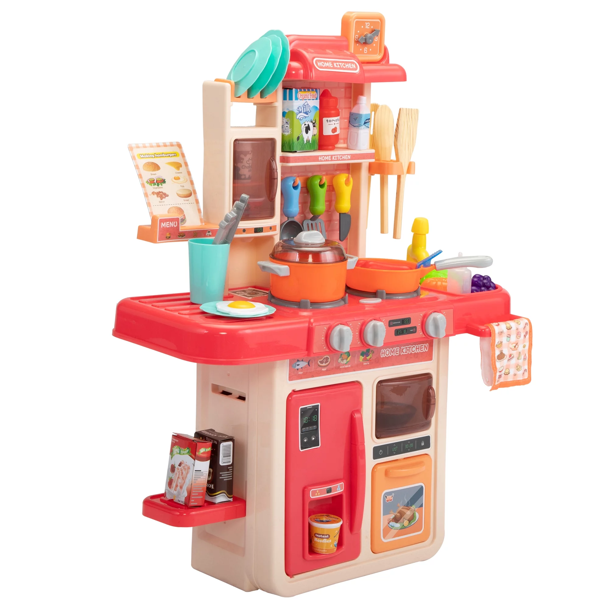 Pouseayar Fun with Friends Kids Kitchen with Realistic Lights & Sounds, Indoor/Outdoor Play Kitchen Set, Toddlers 3+ Years Old