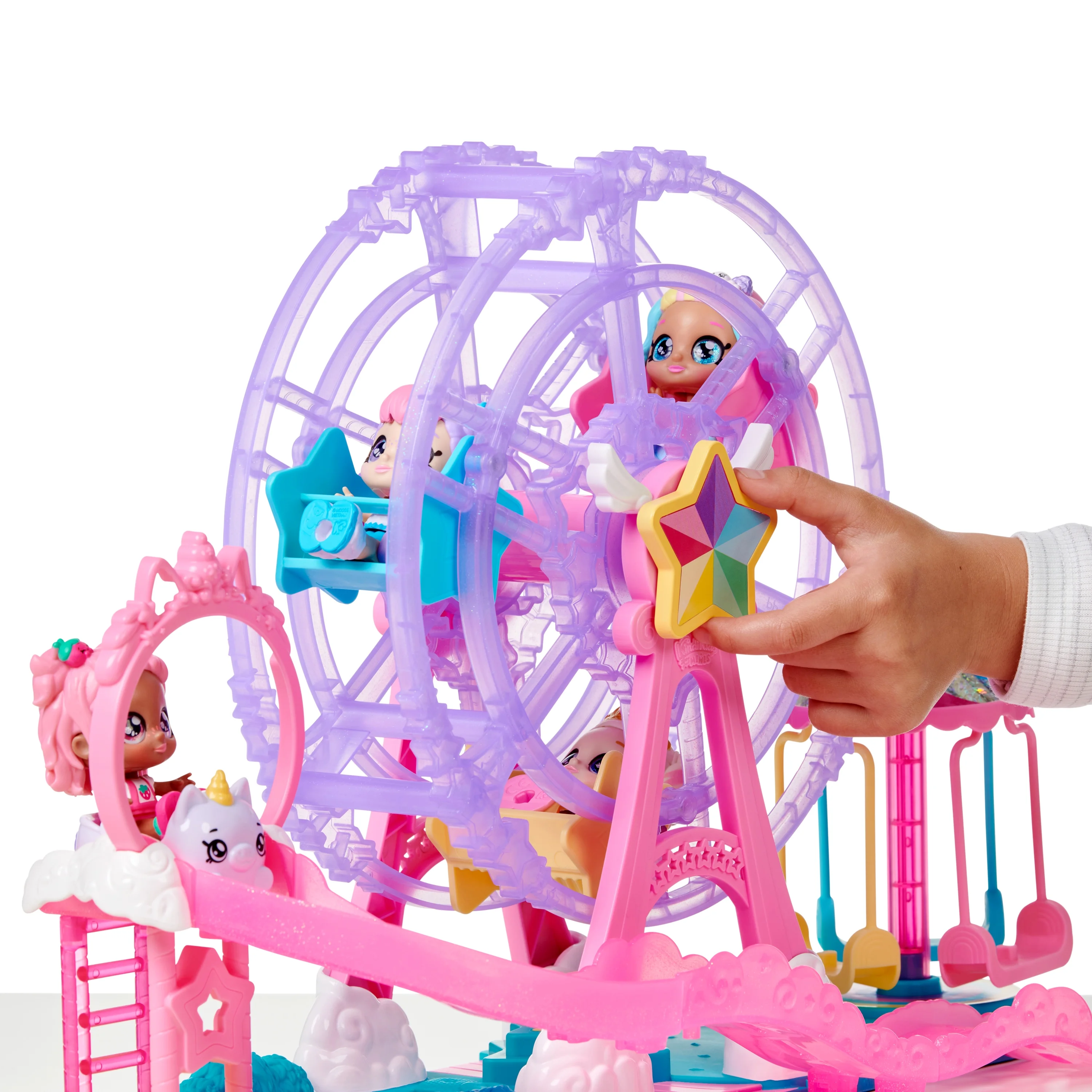 Kindi Kids, Minis Collectible Carnival Ferris Wheel and Posable Rainbow Kate Bobble Head Figurine 2pc, Preschool, Girls, Ages 3+