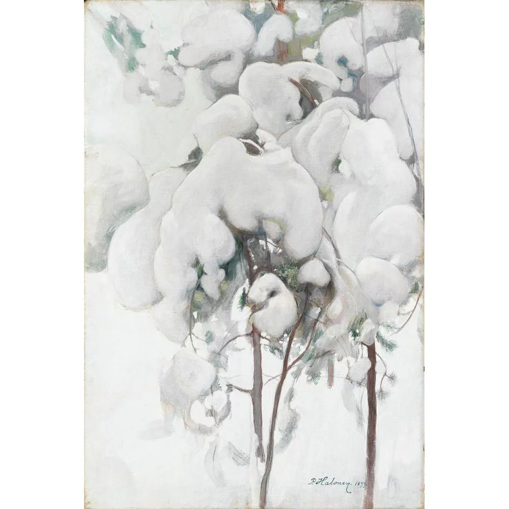 Pekka Halonen 13x18 Black Ornate Wood Framed Double Matted Museum Art Print Titled - Snow-Covered Pine Saplings (1899)
