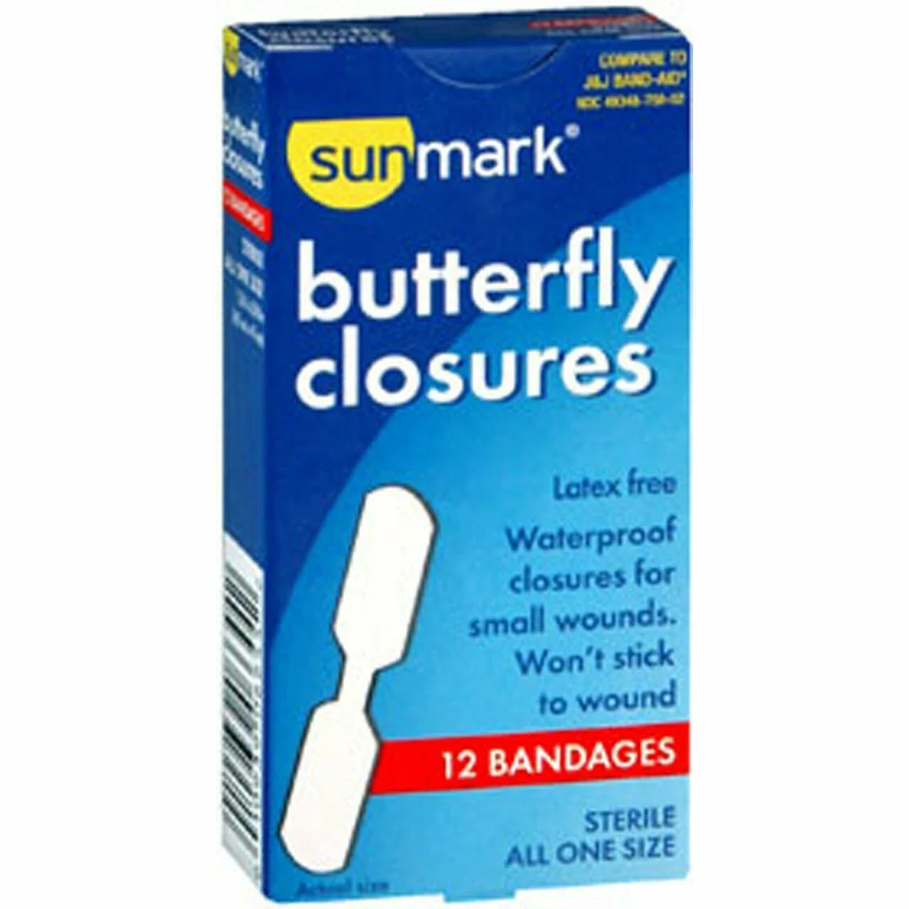 Sunmark Waterproof Butterfly Closure Bandages, 12 Count