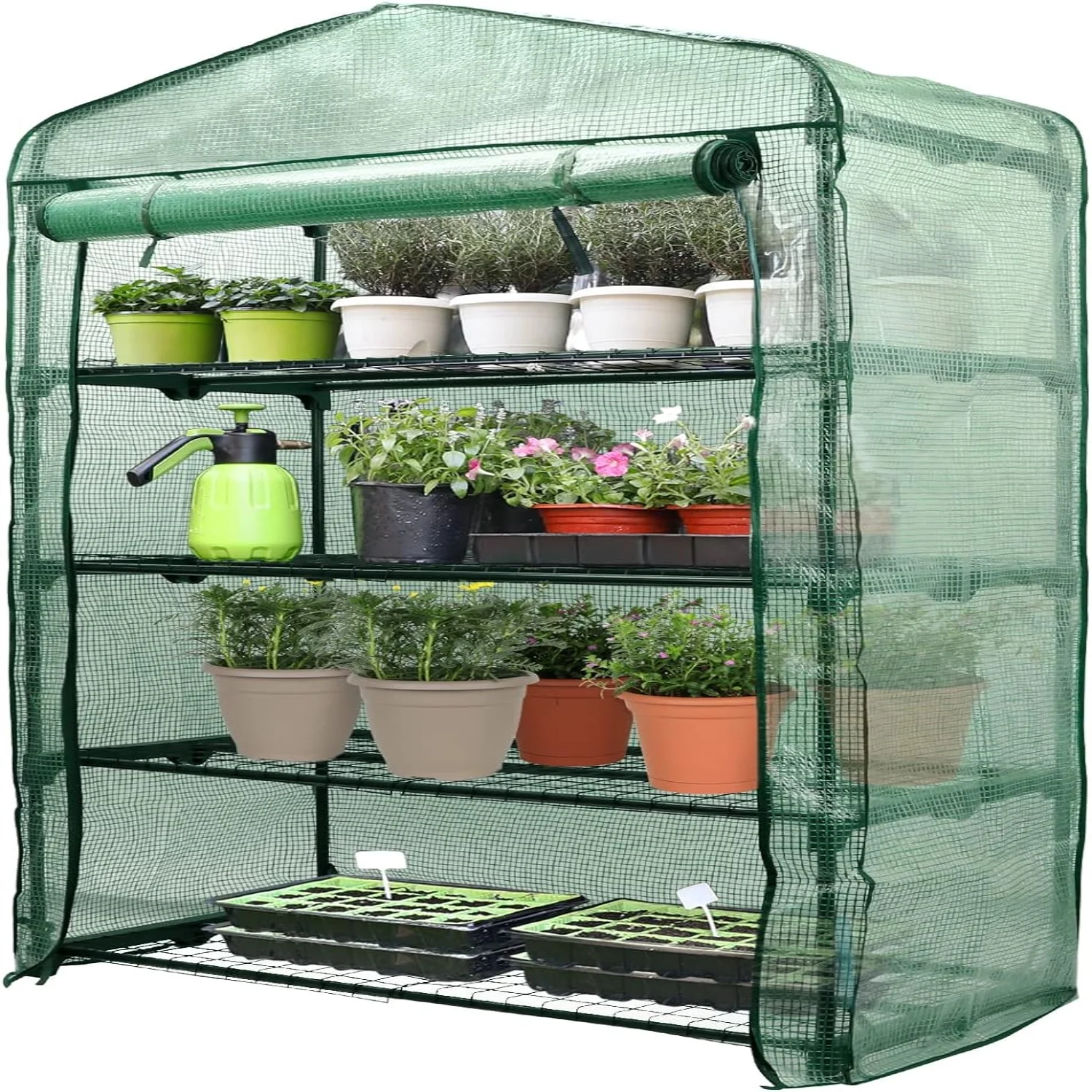 Garden 50% Extra Wide Mini Greenhouse 5 Tier Portable Plant Green House 40in Wide -Sturdy Gardening Shelves with PE Cover & Roll-Up Zipper Door - Indoor & Outdoor Use - 19\u2033W.