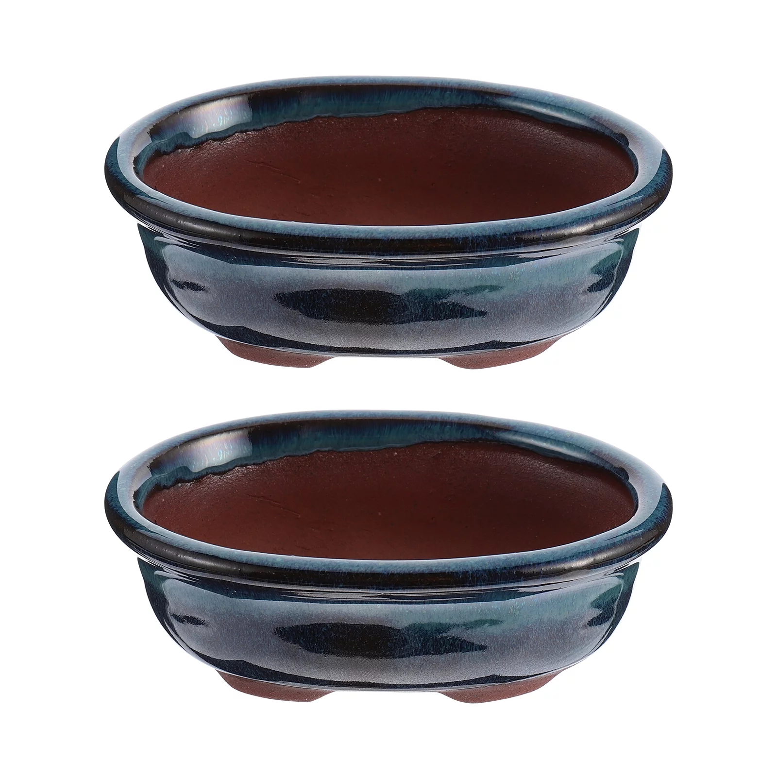 2pcs Ceramic Glazed Planter Flower Pot Chinese Style Vase Fleshy Flower Pot