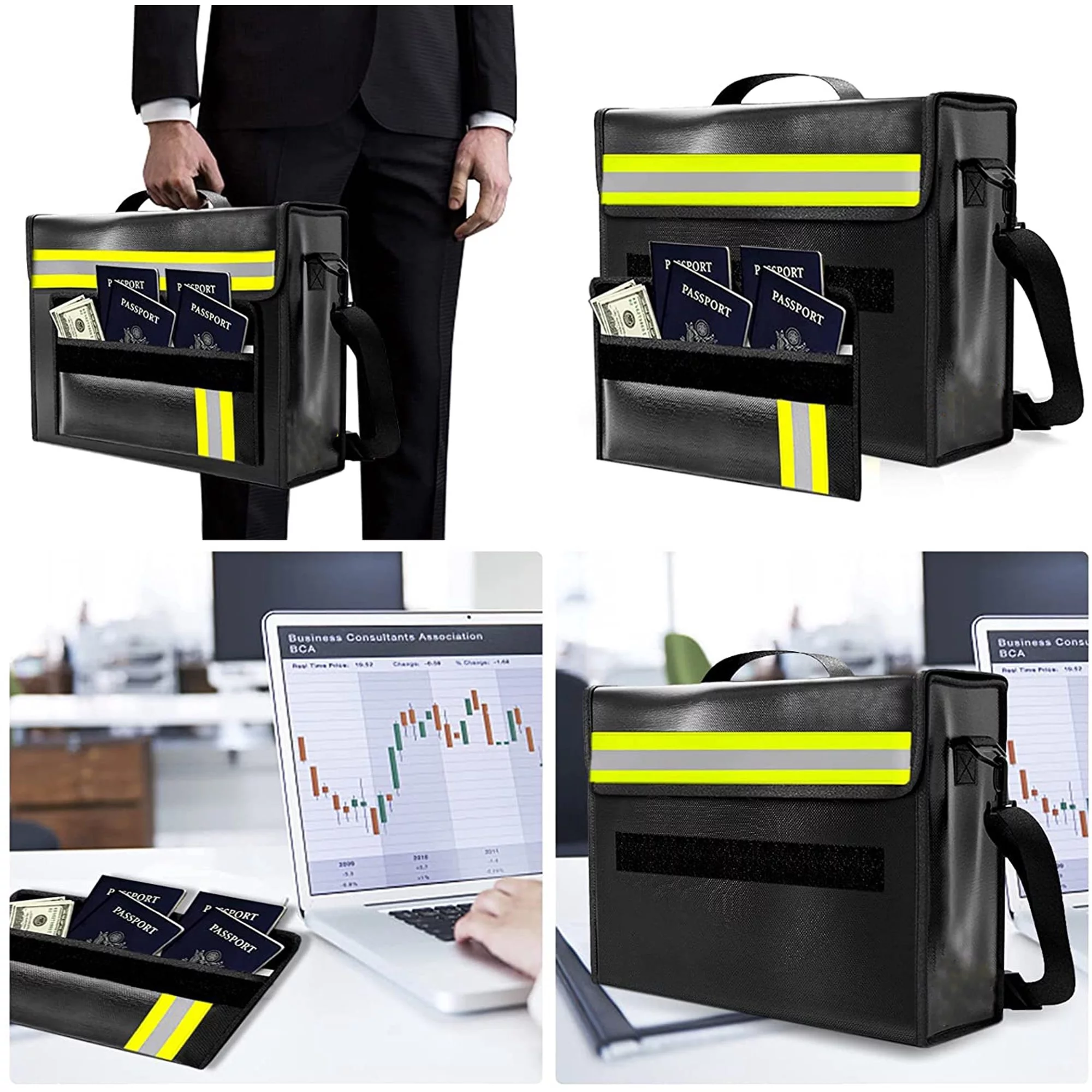 MUZOOY Fireproof  Waterproof Document Bag, Reflective to Find Fast at Night 17 x 12 x 5” with Wallet Protector Shield Important Documents