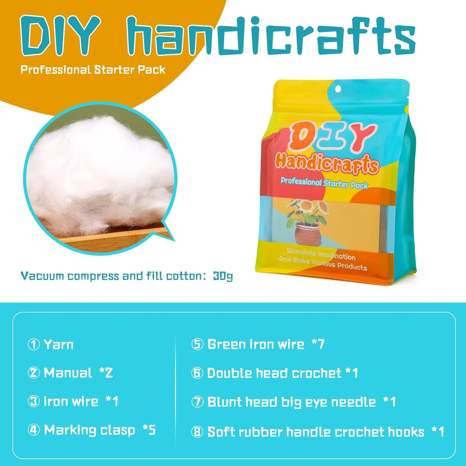 Sunflower Crochet Potted Flowers, Complete Flower Crochet Yarn Set, DIY Crochet Starter Kit with Step-by-Step Video Tutorials for Adults Kids Beginners