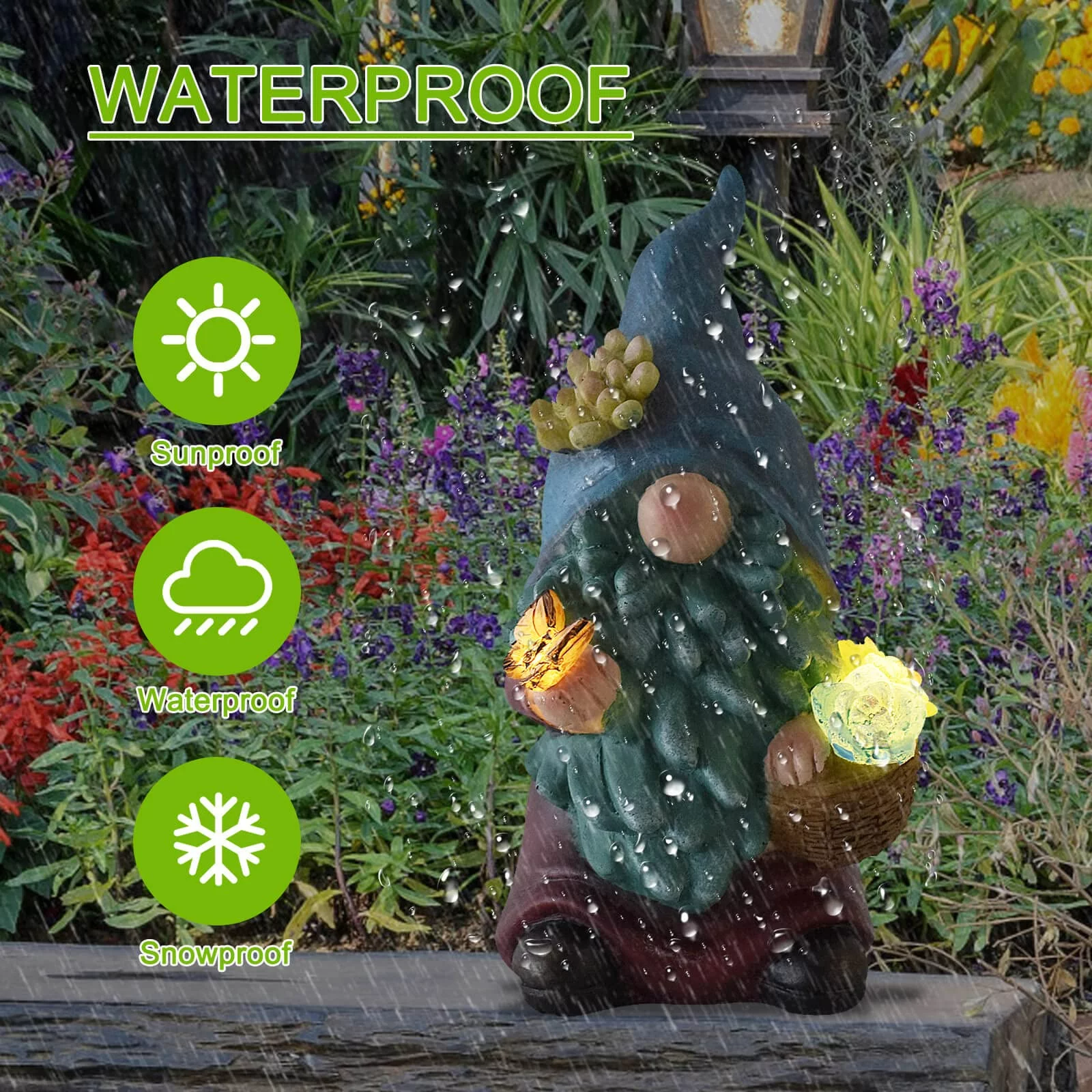 Garden Gnomes with Solar Lights Weather Proof, 9