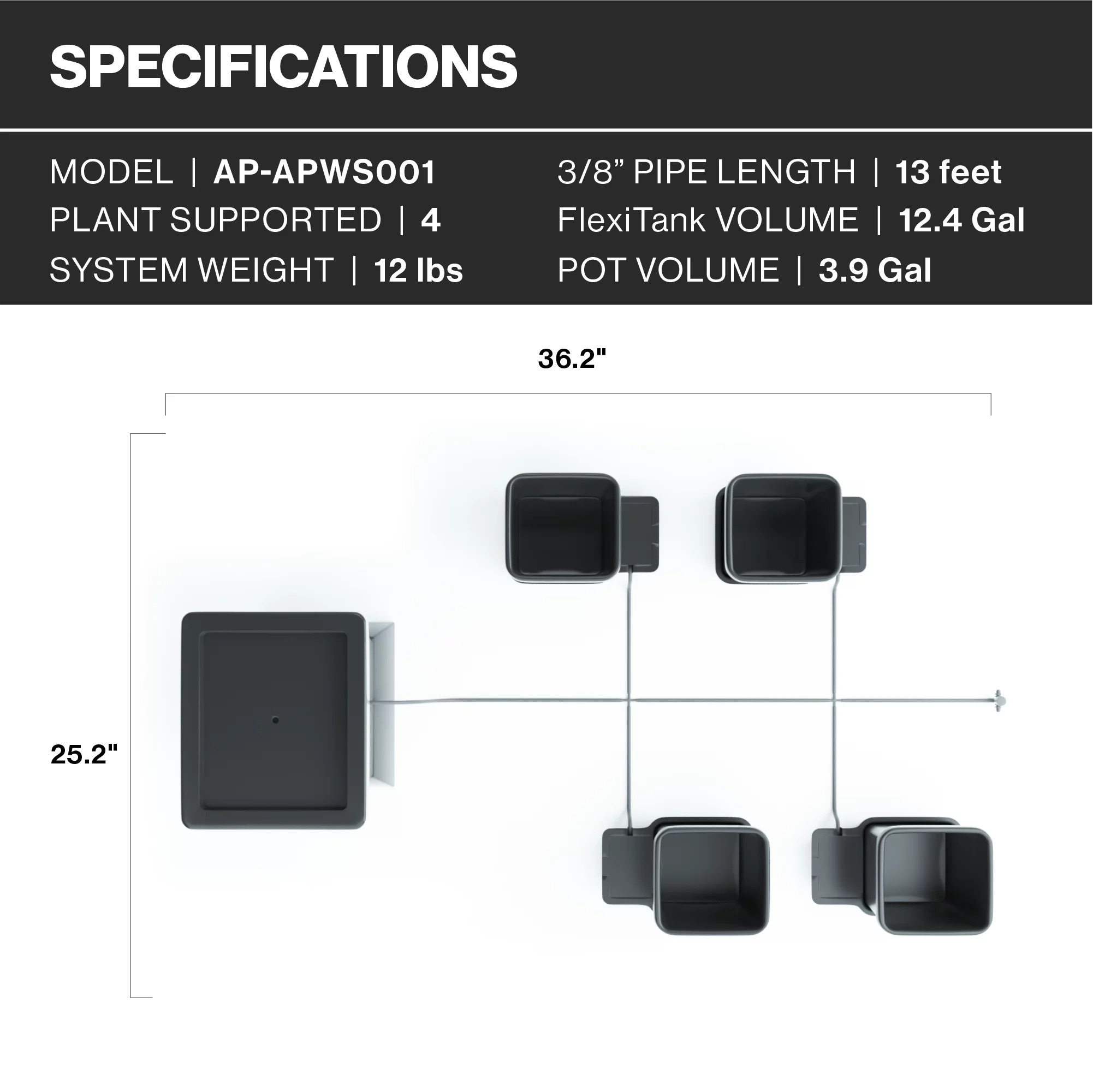 AutoPot 4 Pot System with 12.4 gal Reservoir (3.9 gal pots)