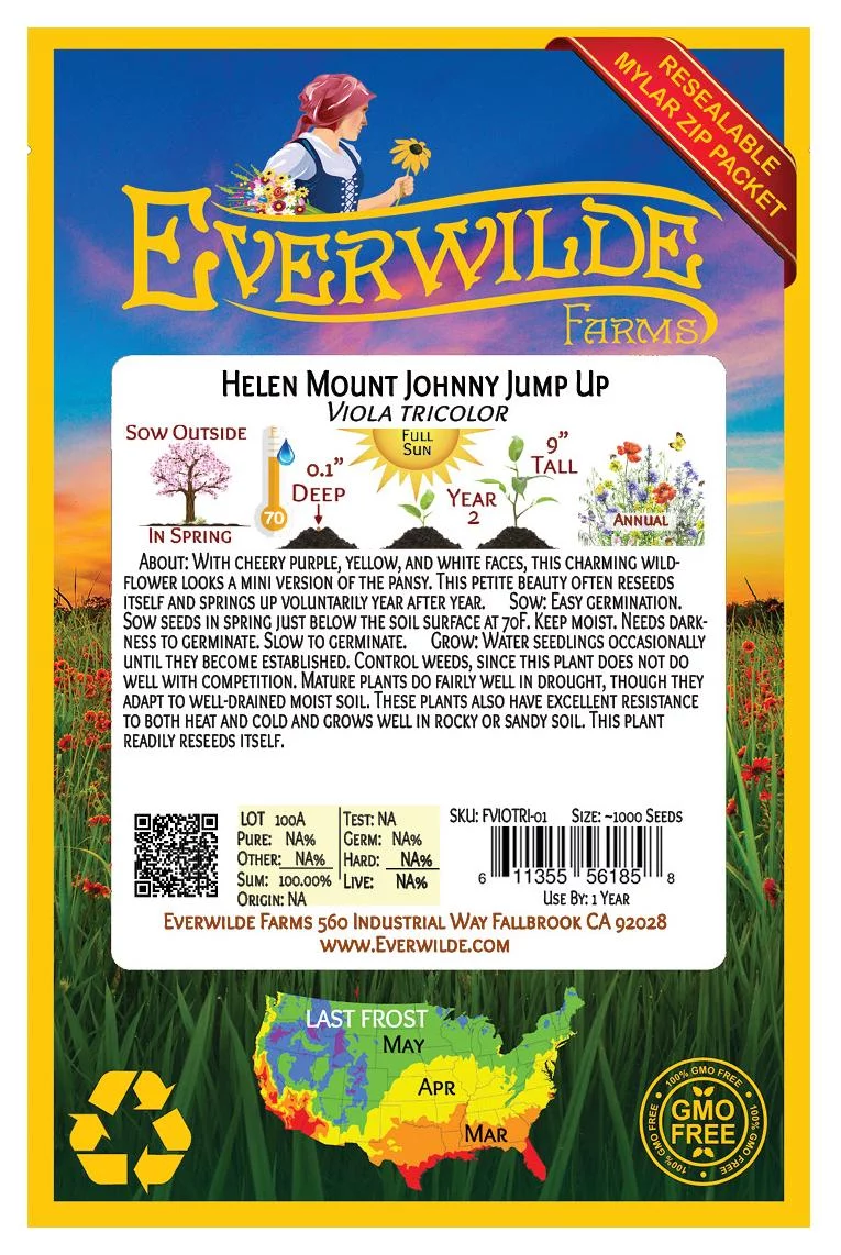 Everwilde Farms - 1000 Helen Mount Johnny Jump Up Garden Flower Seeds - Gold Vault Jumbo Bulk Seed Packet