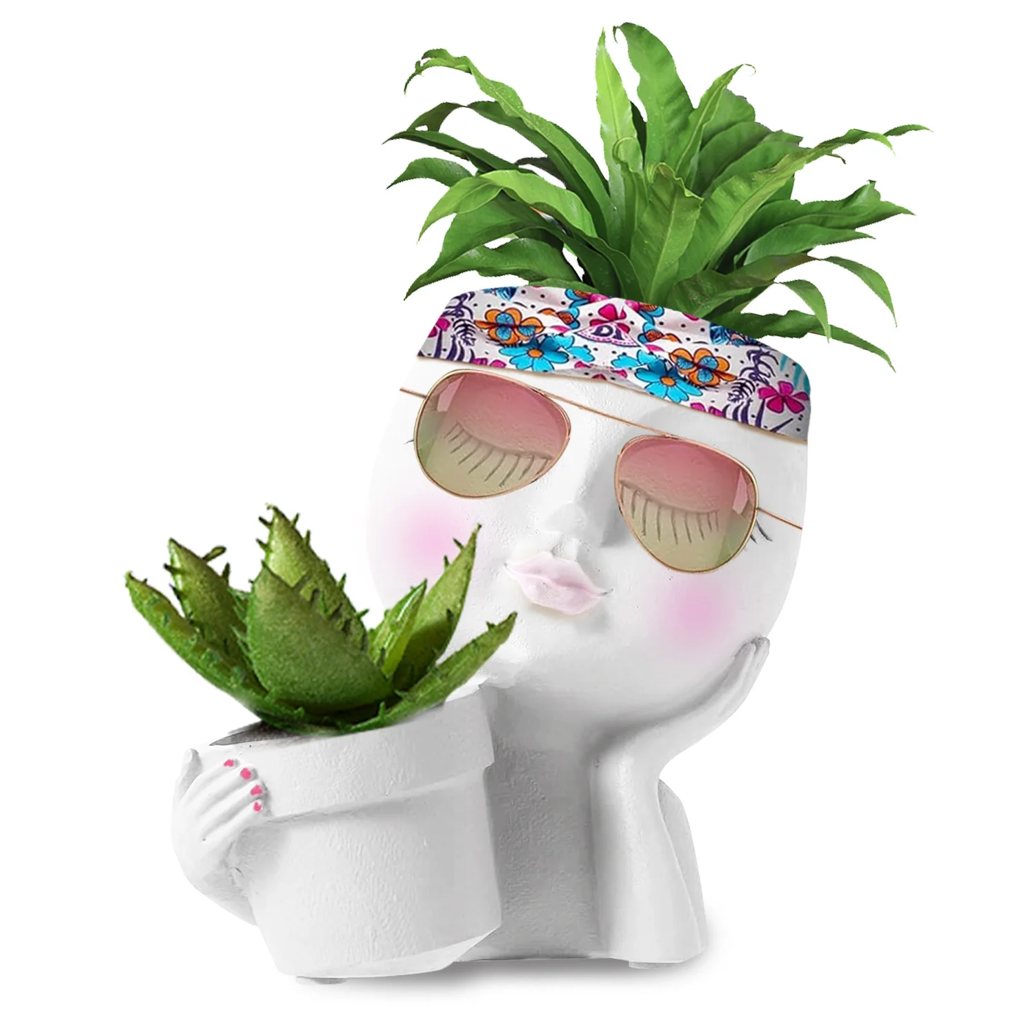 Moclever Resin Face Planter Pot, Succulent Planter with Drainage Hole for Home Yard, White