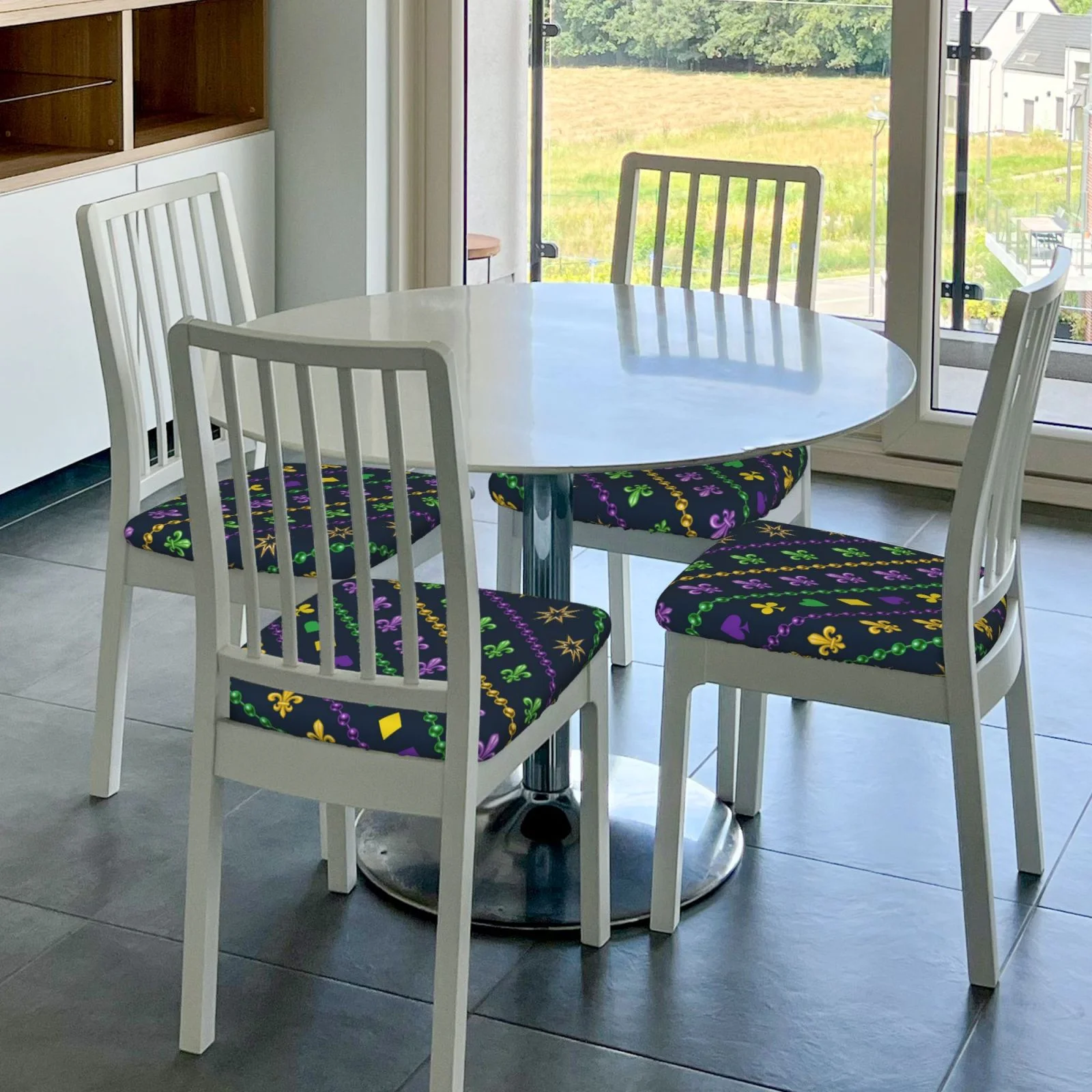 Bingfone Mardi Gras Strings Of Beads Restaurant Chair Seat Covers,Removable Washable Chair Covers Protects