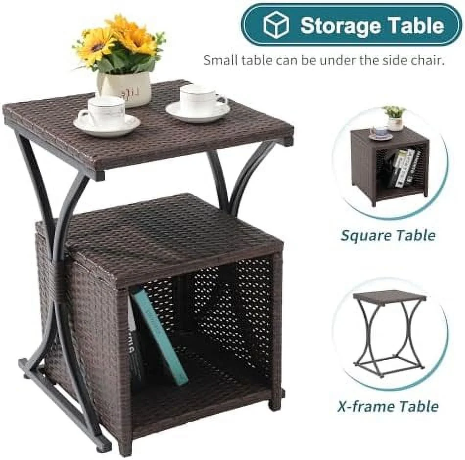 QYFZBIM 6 Piece Patio Wicker  Set  Balcony All Weather Rattan Chair  with Space Saving Ottoman  Resin Nesting Coffee Table  Modern Design  Dark Grey