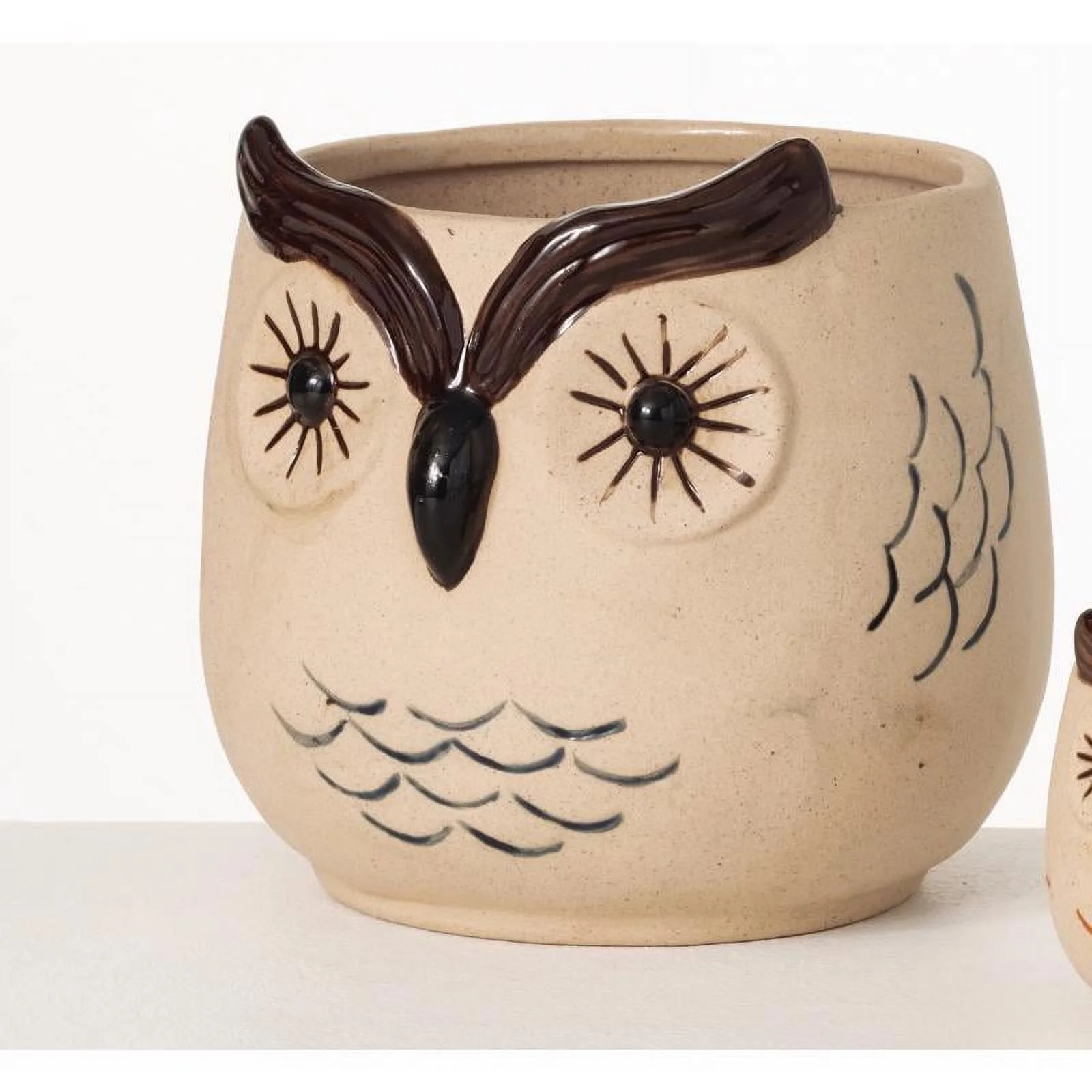 2 Pc, Sullivans Brown Ceramic 6 In. H Owl Planter