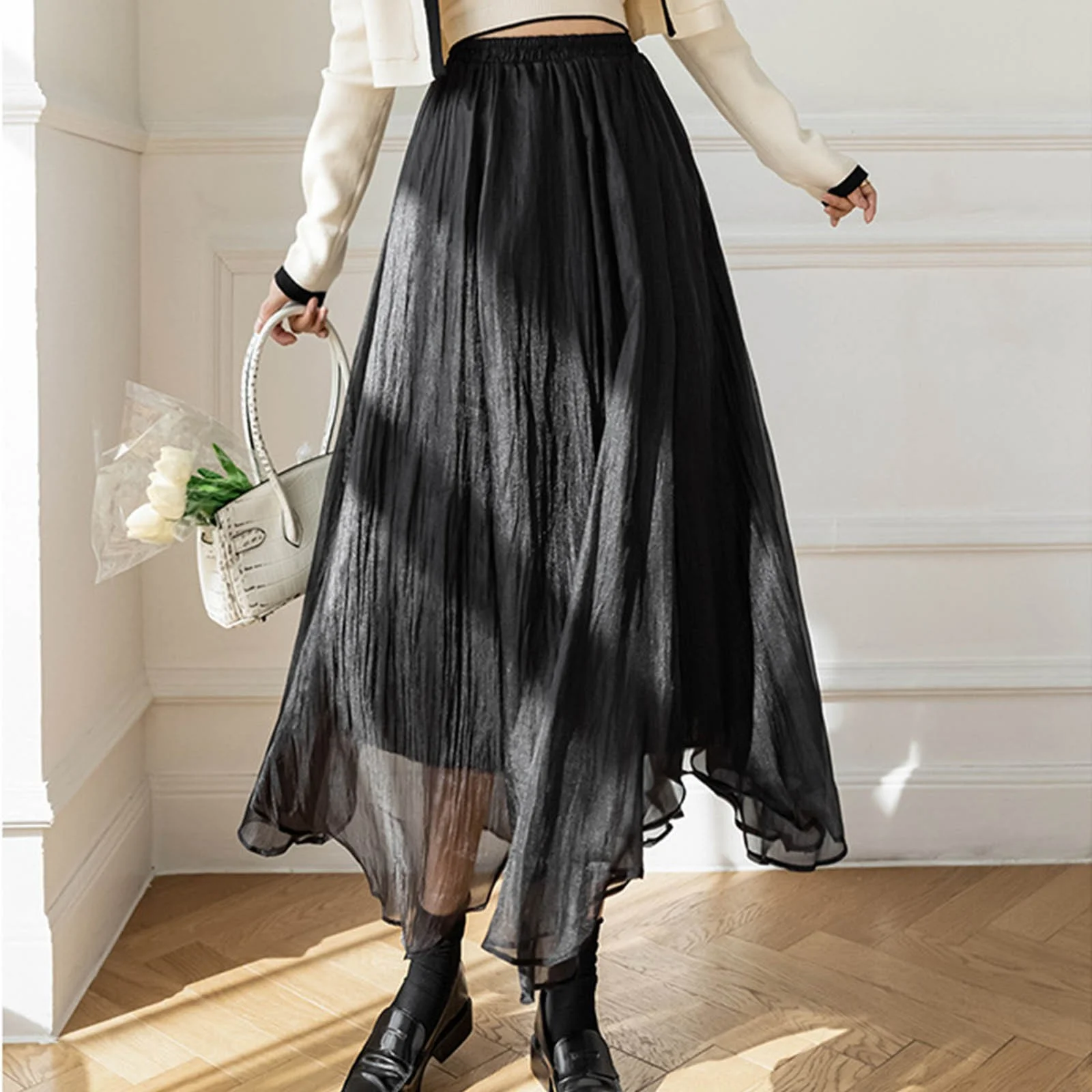 Spring Maxi Skirt 2023 Women'S Long Satin Fall Skirt Elegant High Waist Cocktail Party Wedding Flared A Line Midi Skirts Skirt Sets Women 2 Piece Outfits Business Casual