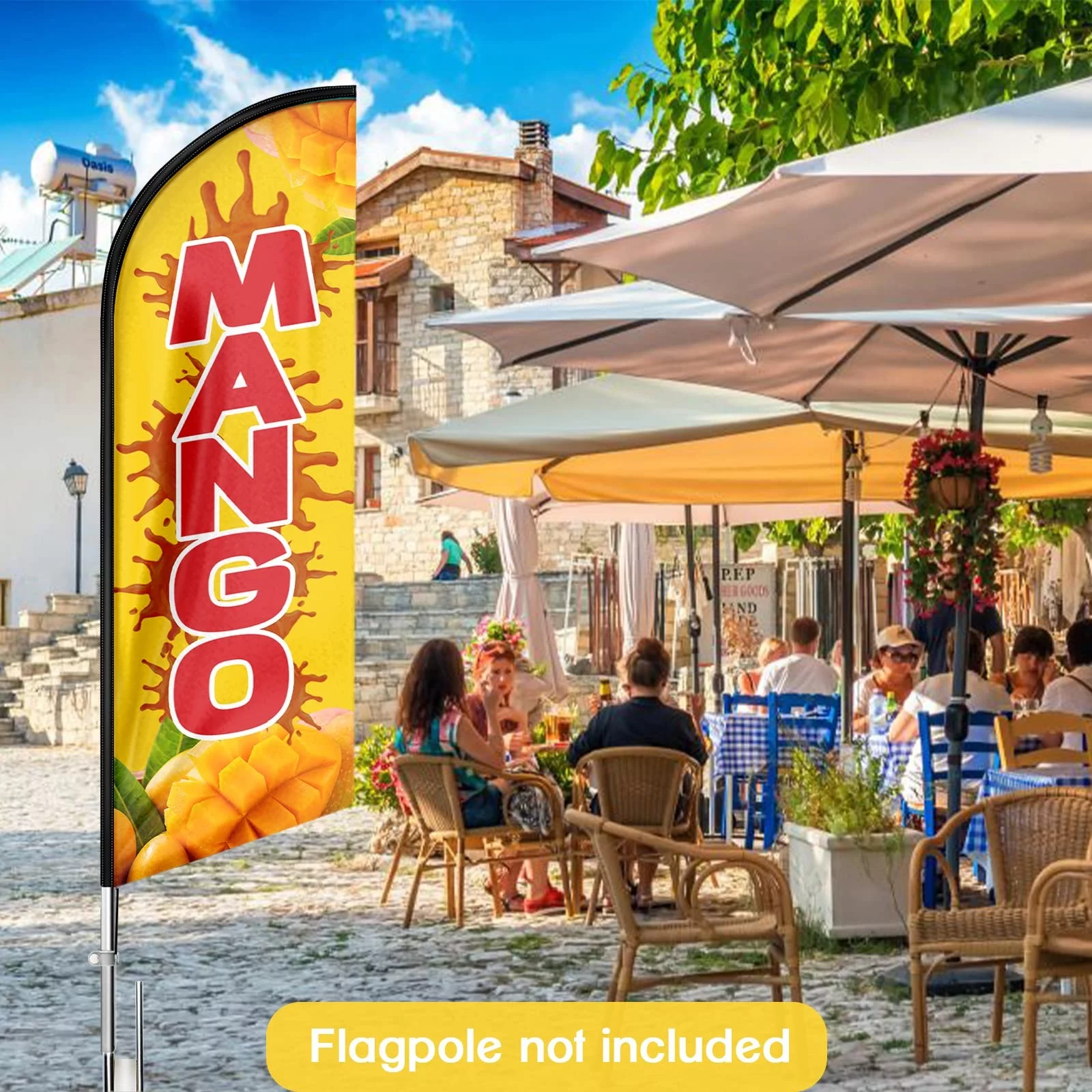 QSUM Mango Drink Themed Swooper Flag, 8FT Mango Drink Advertising Feather Flag,Mango Drink Banner Signs for Businesses and Storefronts(Flagpole NOT Included)