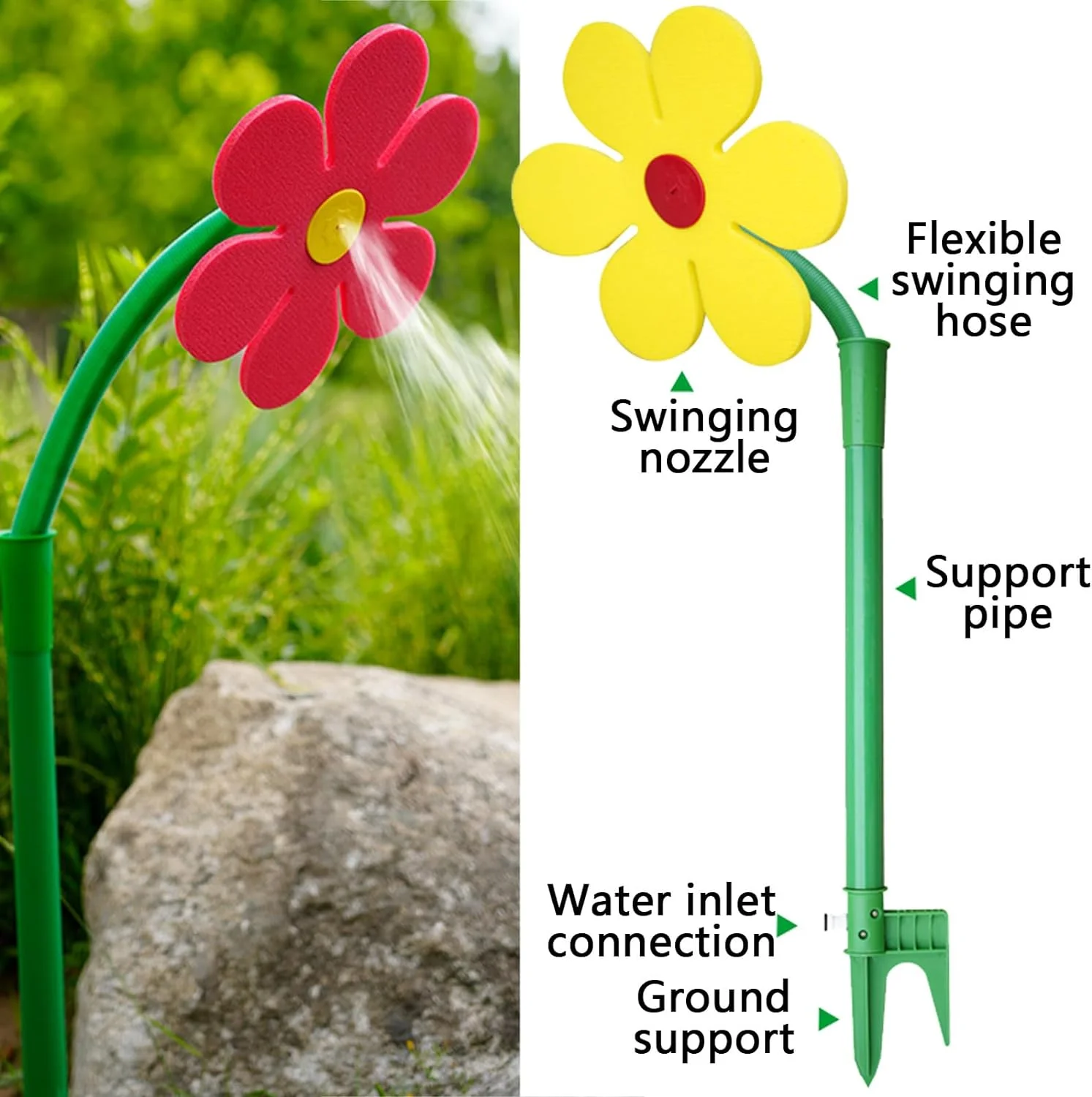 Crazy Dancing Flower Water Sprinkler, Funny Sun Flower Dancing Daisy Yard Lawn Sprinkler, Garden Dancing Crazy Sunflower Sprinkler Stake Watering Sprinkler Sprayer Irrigation Tool
