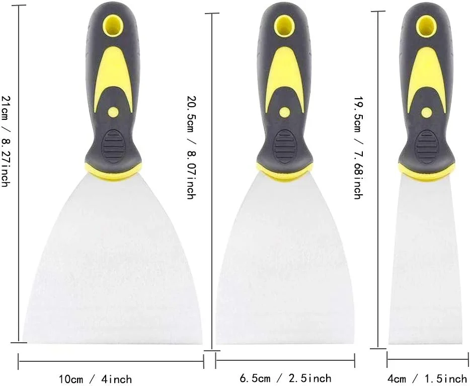 3 Pack Wallpaper Scraper Tool Set Stainless Steel Filling Putty Knife Scraper Wallpaper Steamer Stripper Metal Blade Scraper Paint Stripper Scraper Spackle Knife Drywall Scraper for Polyfilla Cleaning