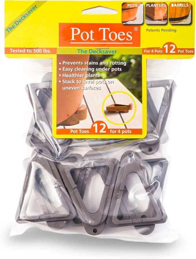 Bosmere Pot Toes, Plant Pot Risers for Indoor and Outdoor, Prevent Stains and Rotting on Wood, Cement, and Tile - Dark Gray (Pack of 12)