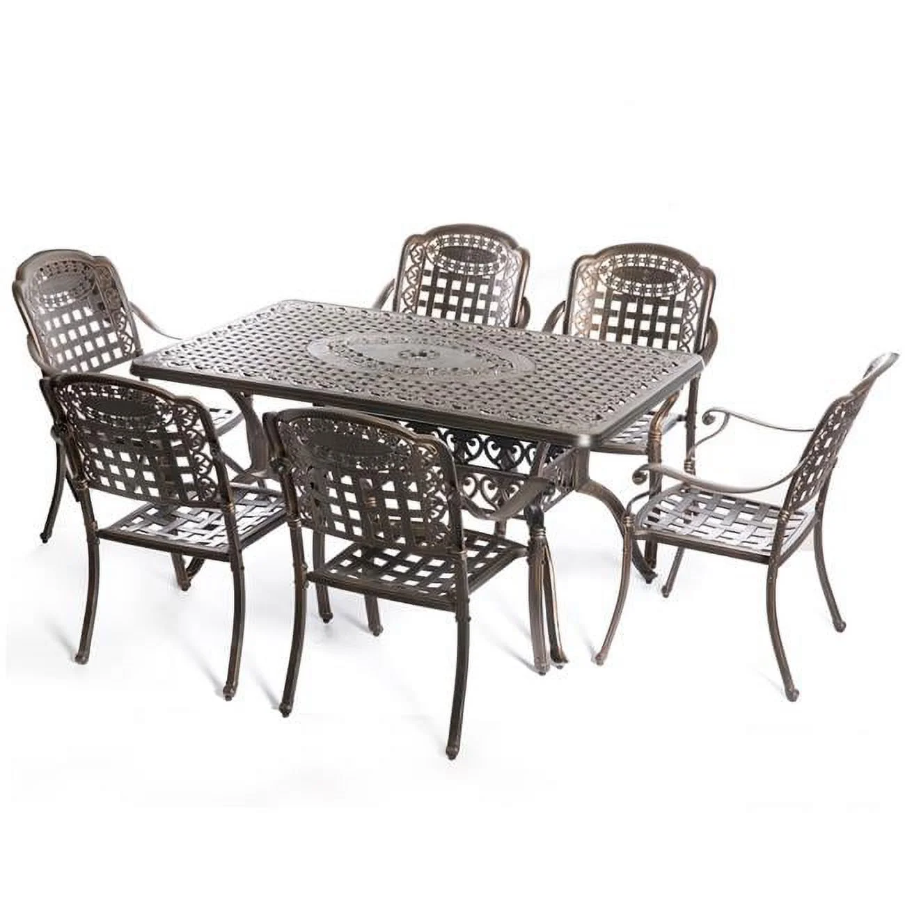 27.5 x 35.5 x 59 in. Indoor & Outdoor Bistro Patio Dinning Chairs with 1 Table, Bronze - Cast Aluminum - Set of 6