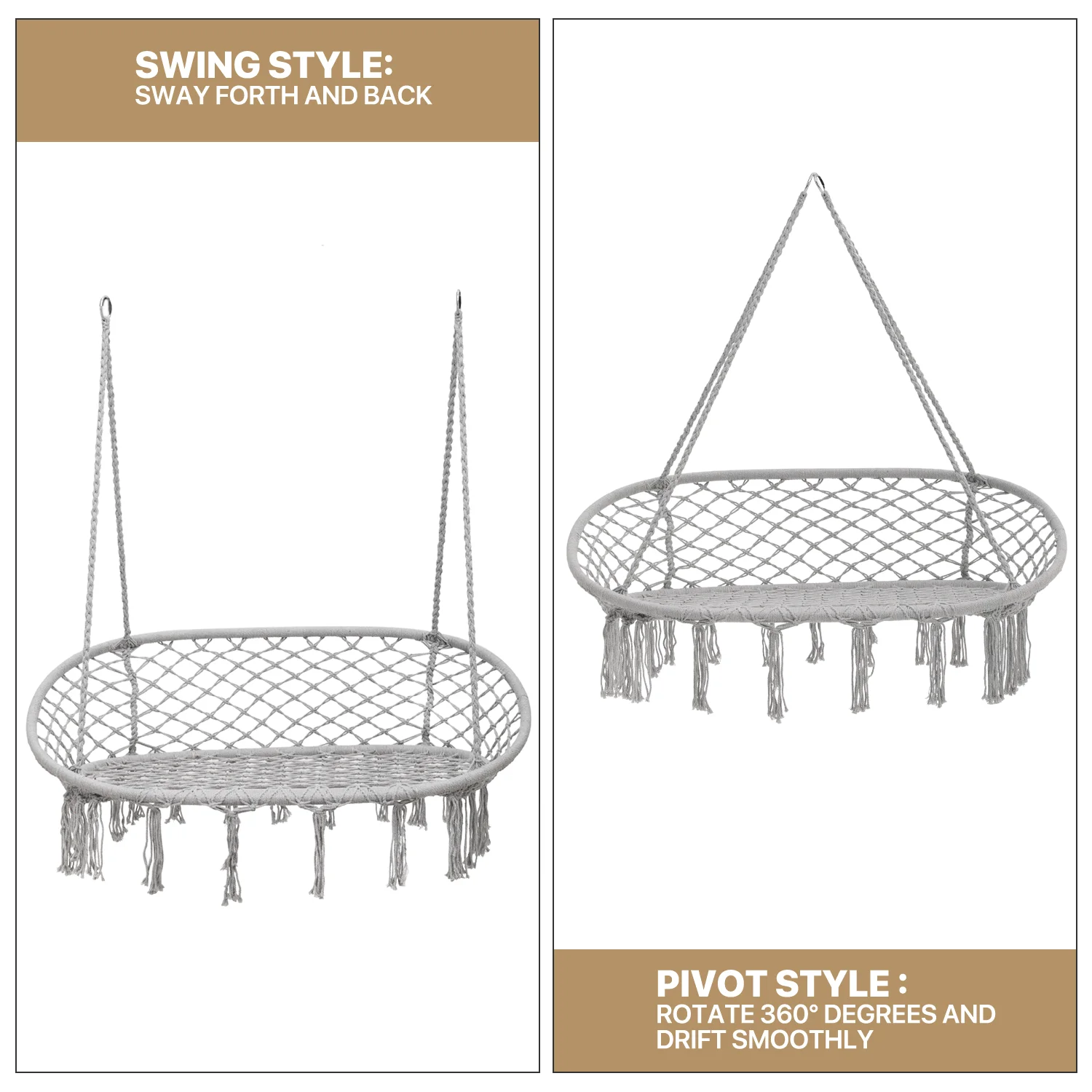 Patio Macrame Hammock Relaxing Chair Garden Hanging Rope Swing 2-Seat w/Cushion