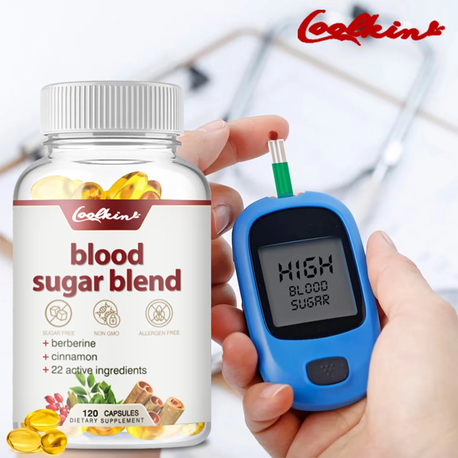 Coolkin Blood Sugar Blend 800mg -with Berberine & Cinnamon - Glucose Balance & Control(30/60/120pcs)