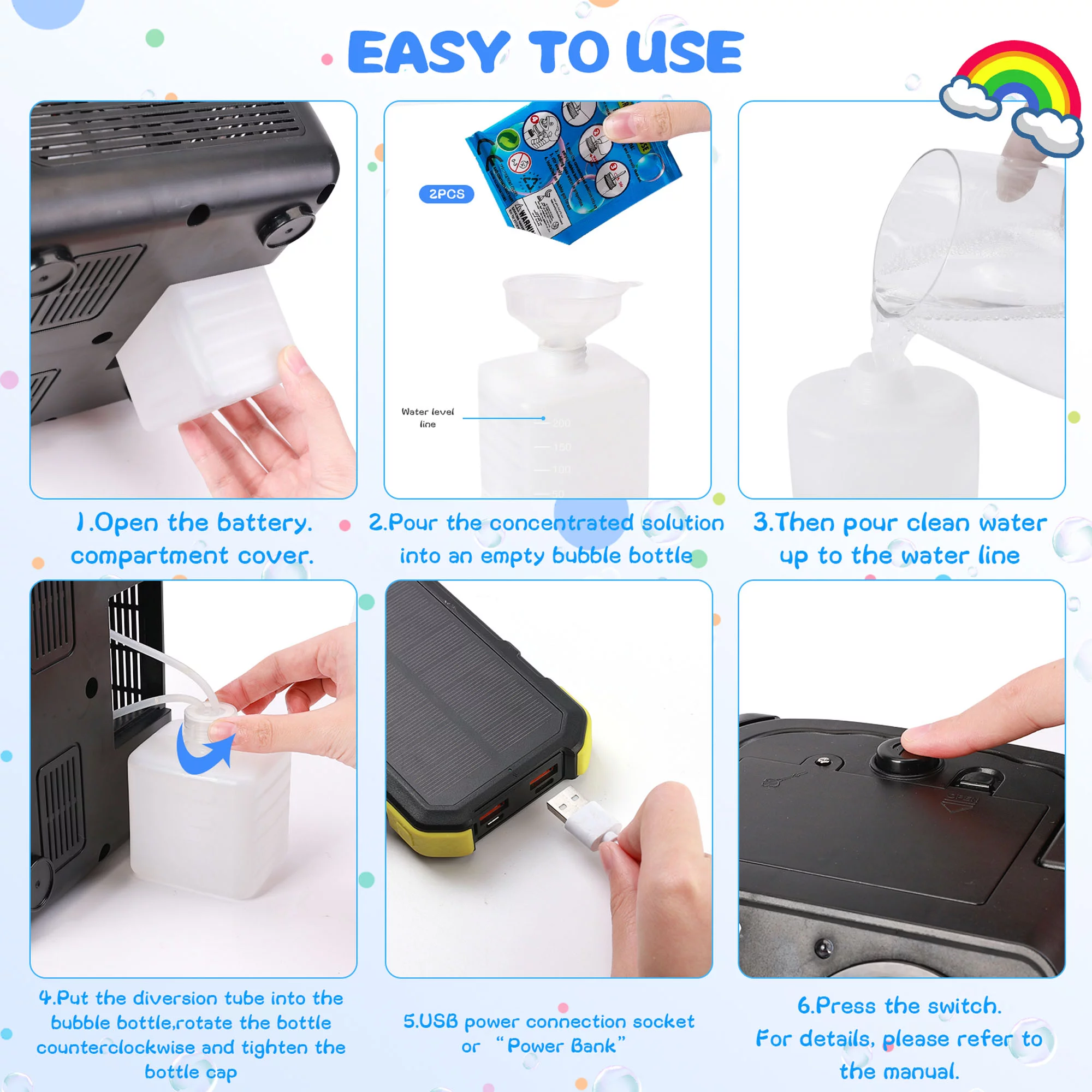 Automatic Bubble Machine Portable Bubble Maker Summer Toy for Outdoor Parties Birthdays Wedding