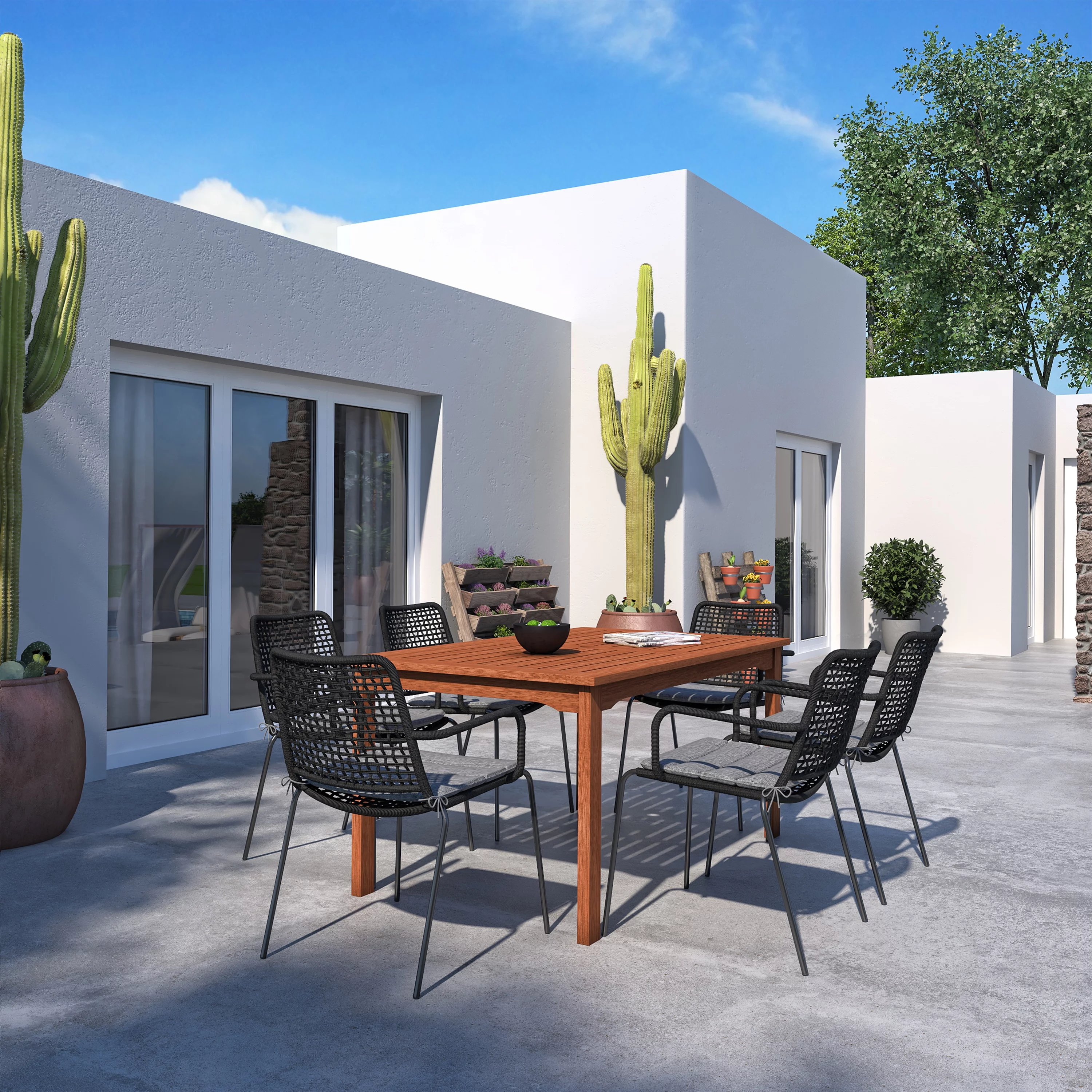 Amazonia Searcy 7 Pieces Rectangular Outdoor Dining Set Eucalyptus Wood, Ideal for Patio