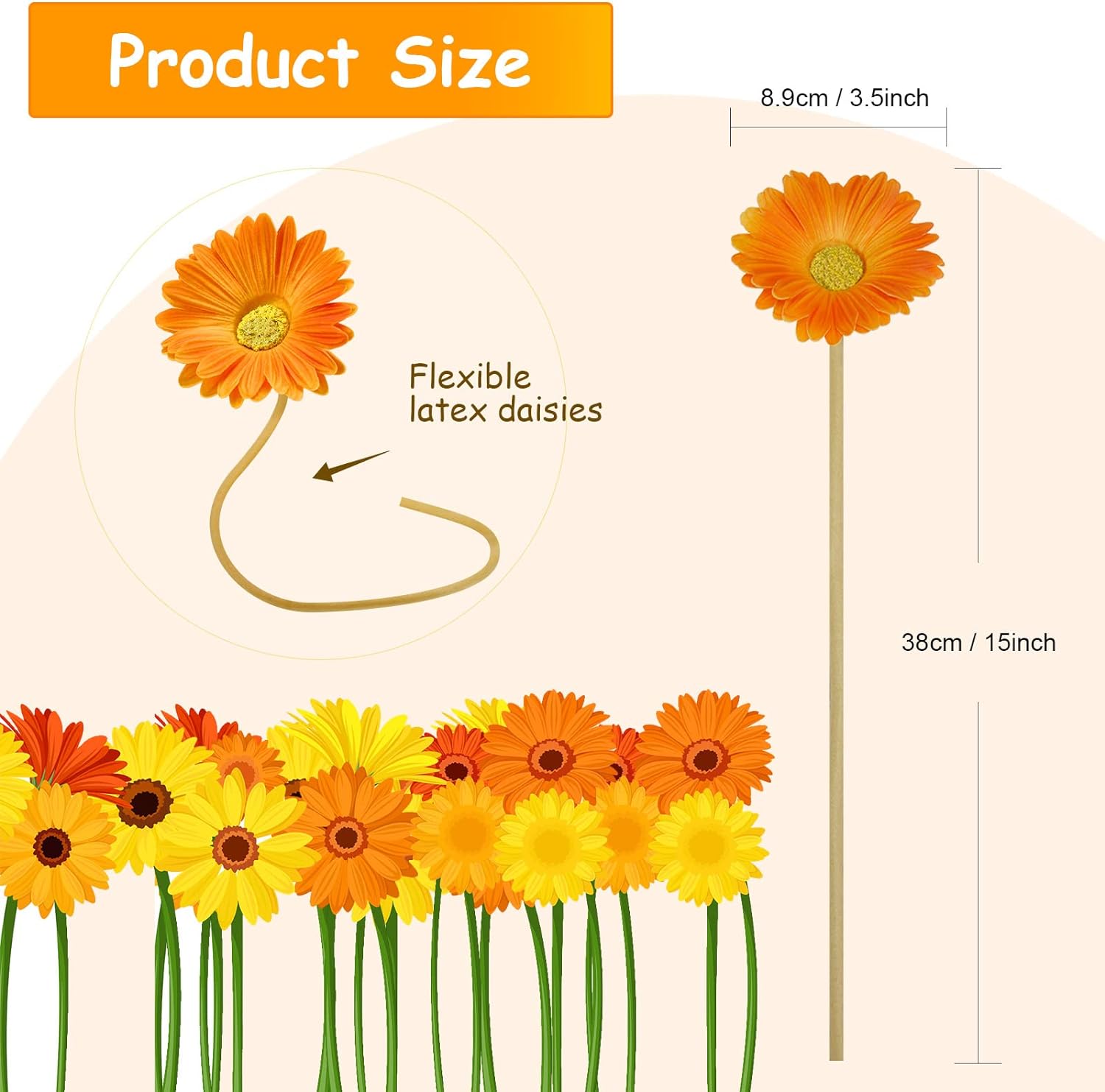 Artificial Gerbera Daisies Flowers Fake Daisy Faux Flowers Bouquet 15 Inch for Wedding Bridal Bouquet Party Home Kitchen (White, Pink, Yellow, Orange, Rose, Coral,36 Pieces)
