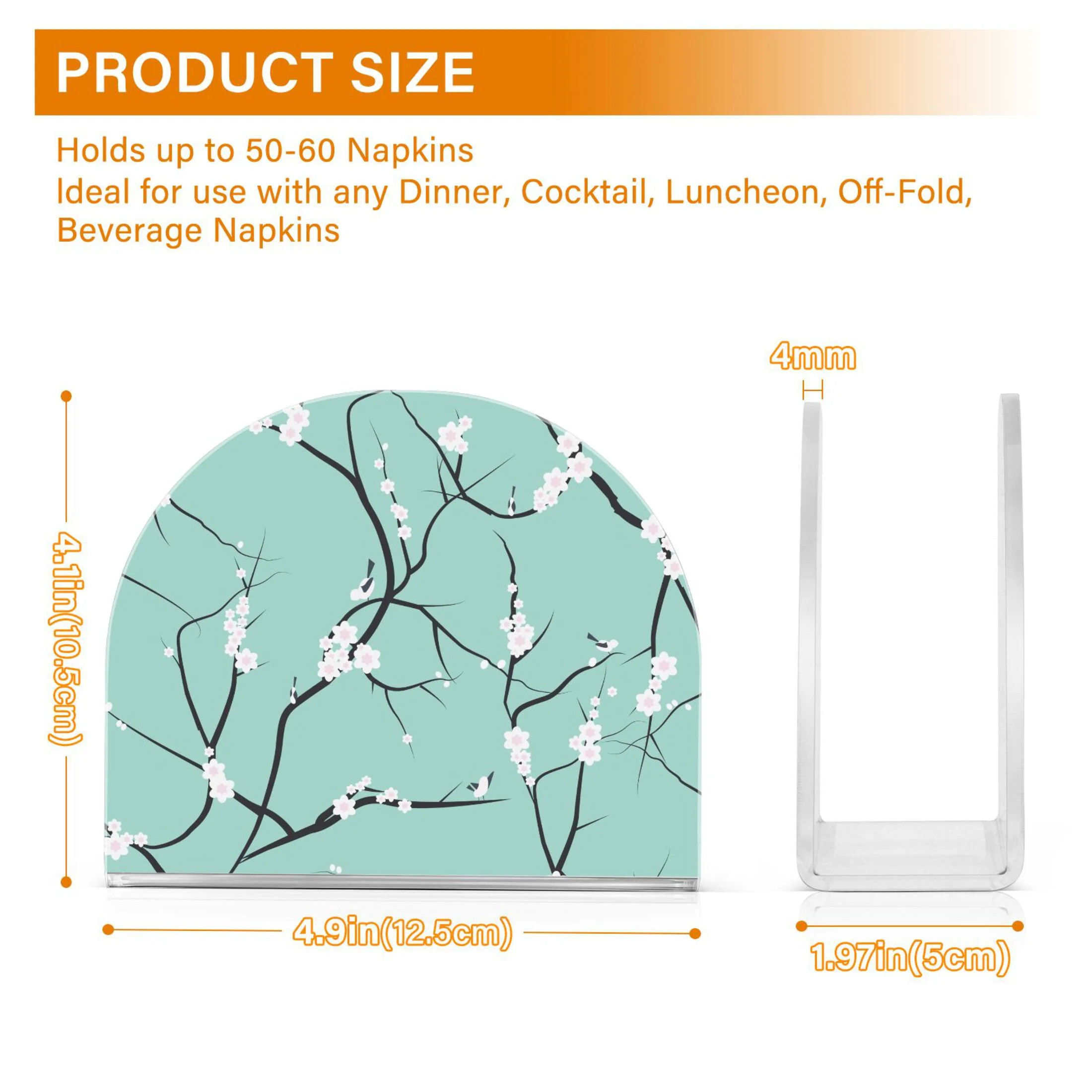 Blossoming Cherry Trees Japanese Acrylic Napkin Holder Tissue Paper Clear Tabletop Dispenser Dining Room Bathroom Party Hotel