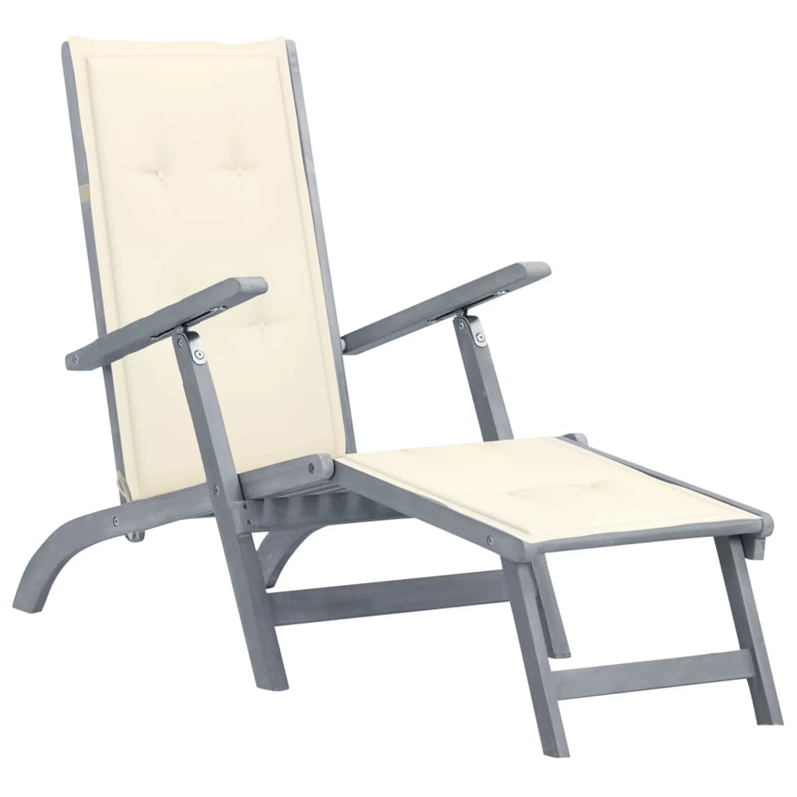 Suzicca Patio Deck Chair with Footrest and Cushion Solid Acacia Wood