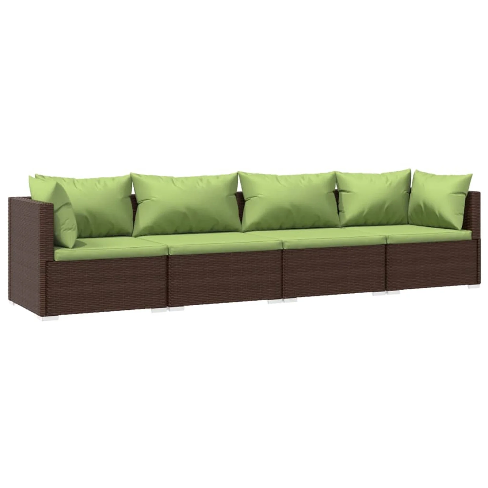 Anself 4 Piece Patio  Set with Green Cushions Conversation Set Poly Rattan Brown  Sectional Sofa Set Steel Frame for Garden, Balcony, Lawn, Yard, Deck