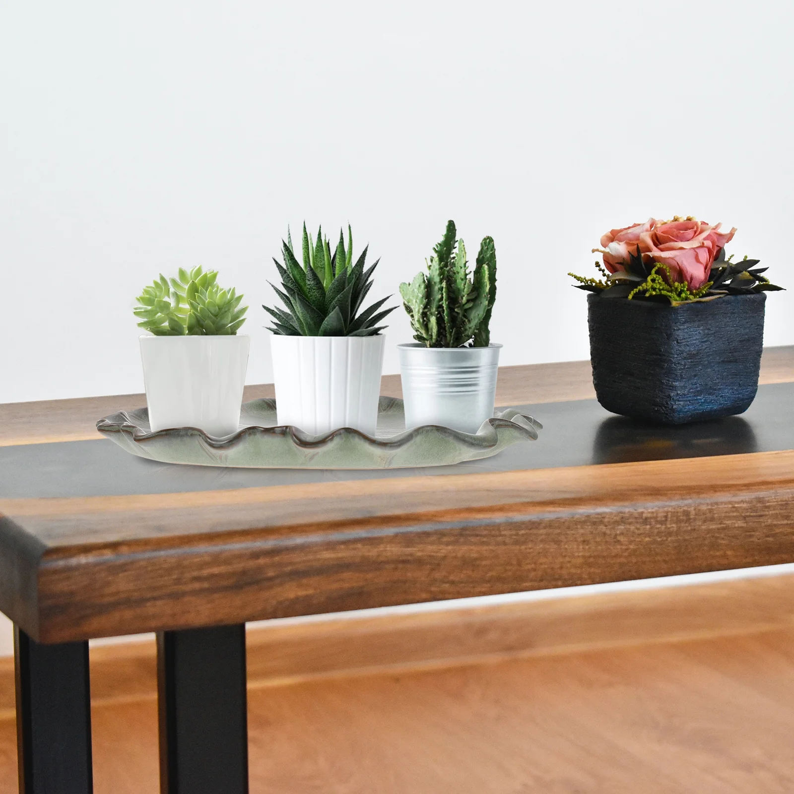 Guichaokj 1Pc Ceramic Flowerpot Tray Bonsai Base Balcony Succulent Pot Lotus Leaf Tray