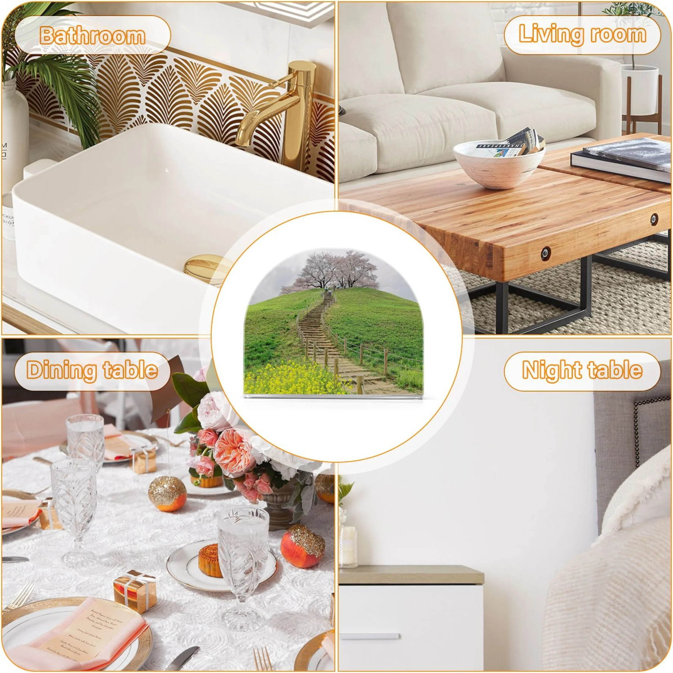 Cherry Tree Blossoms and Green Grassy Meadows Acrylic Napkin Holder Tissue Paper Clear Tabletop Dispenser Dining Room Bathroom Party Hotel