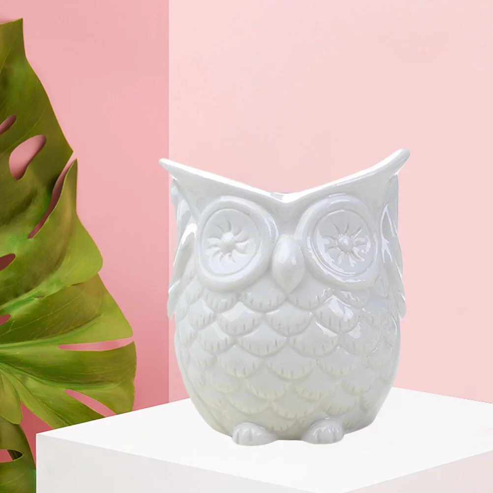 Gongxipen Owl Design Succulent Pot Gardening Creative Green Plant Ceramic Pot Container for Home Not Hearing Owl (White)