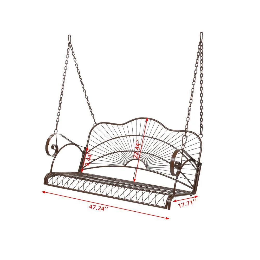 GoDecor Porch Swing Vintage Metal, Swing Bench Chairs Seat Brown