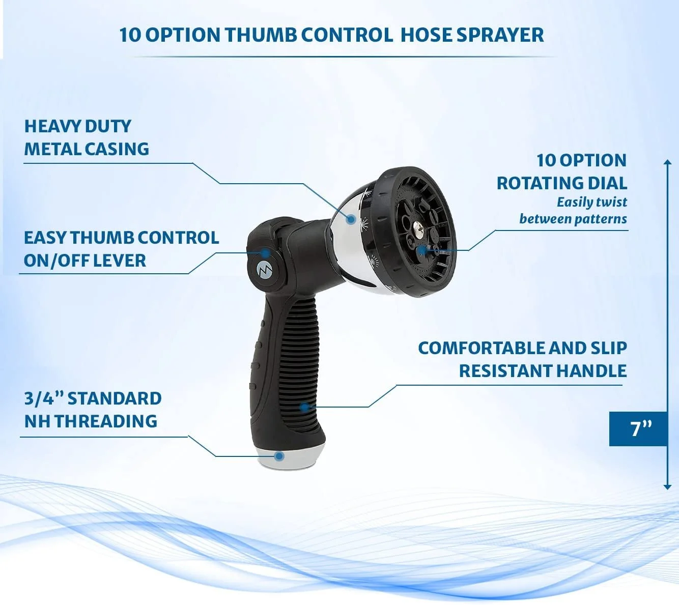 Morvat Water Metal & Rubber Hose Nozzle Sprayer with 10 Spray Patterns, 2 Pack