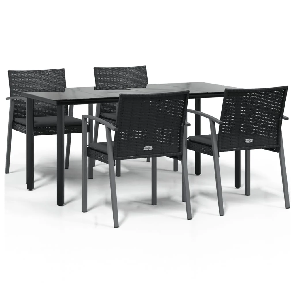 Anself 5 Piece Patio Dining Set with Cushions Poly Rattan and Steel