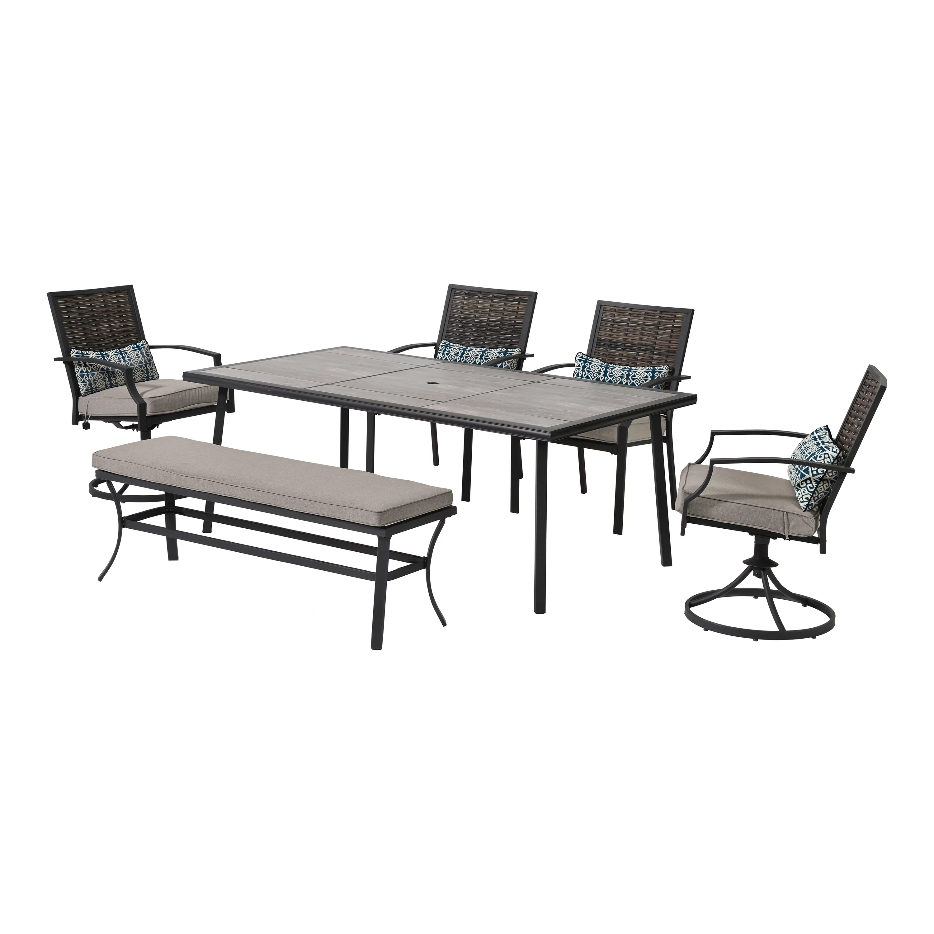 Furniture of America Meja Steel 6-Piece Patio Dining Set with Cushions, Black and Gray