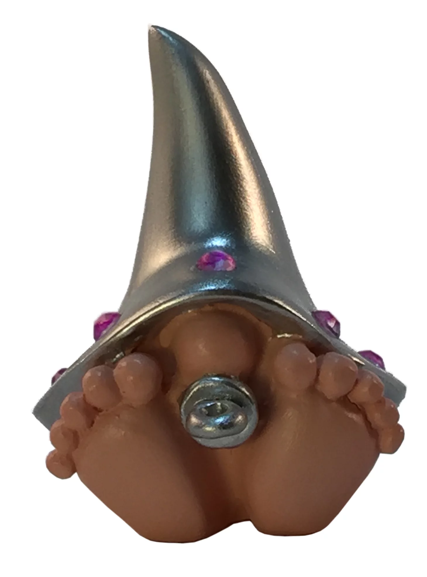 Baby Gnome “TRIXIE” - A Girl Baby Gnome with tBaby Gnome “TRIXIE” - A Girl Baby Gnome with the Silver Hat and Pink Jeweled Brim for the Fairy Gahe Silver Hat and Pink Jeweled Brim for the Fairy Garden