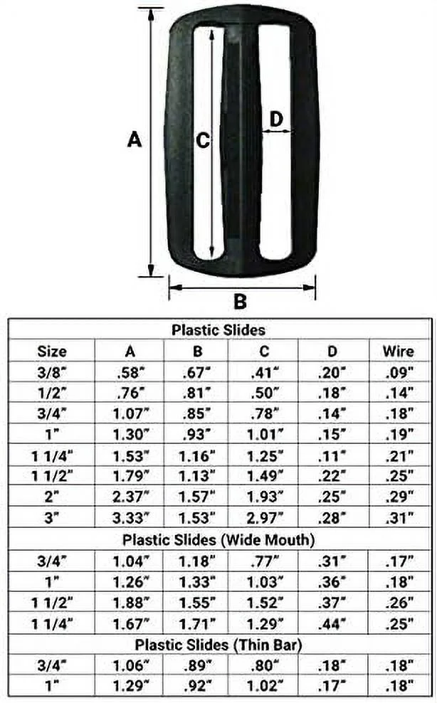 Inch Black Plastic Tri-Glide Slide - 10 Pieces - From