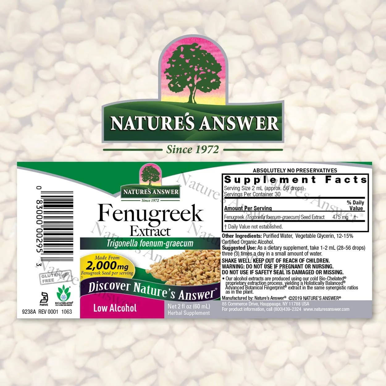 Nature's Answer Fenugreek Seed with Organic Low Alcohol, 2-Fluid Ounces | Female Reproductive Support | Aid For Mothers | Lactation Support | Natural Menopause Aid