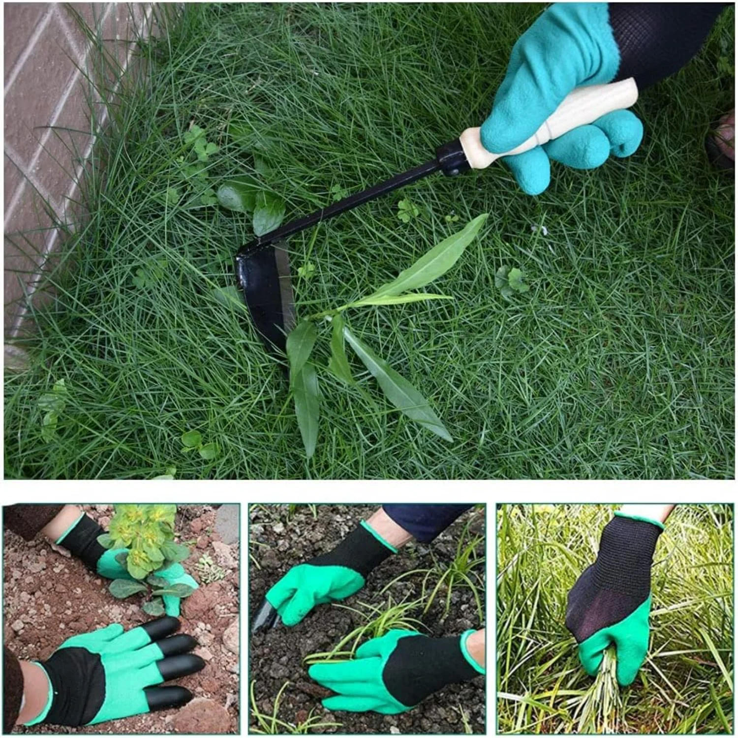 Hand-held Hoe/Hoe and Garden Hoe/Weeding Sickle  Sickle Garden Hoe The Hand Weeding Tool  and Comes with a Pair of Garden Gloves with Claws.