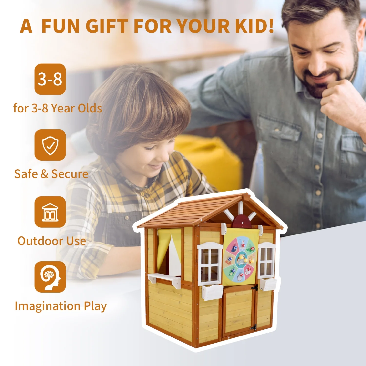 Wooden Outdoor Playhouse with Charming Design - Functional Doors and Windows for Imaginative Play - Perfect Pretend Cottage for Kids Ages 3-8 - Ideal Outdoor Toy for Children