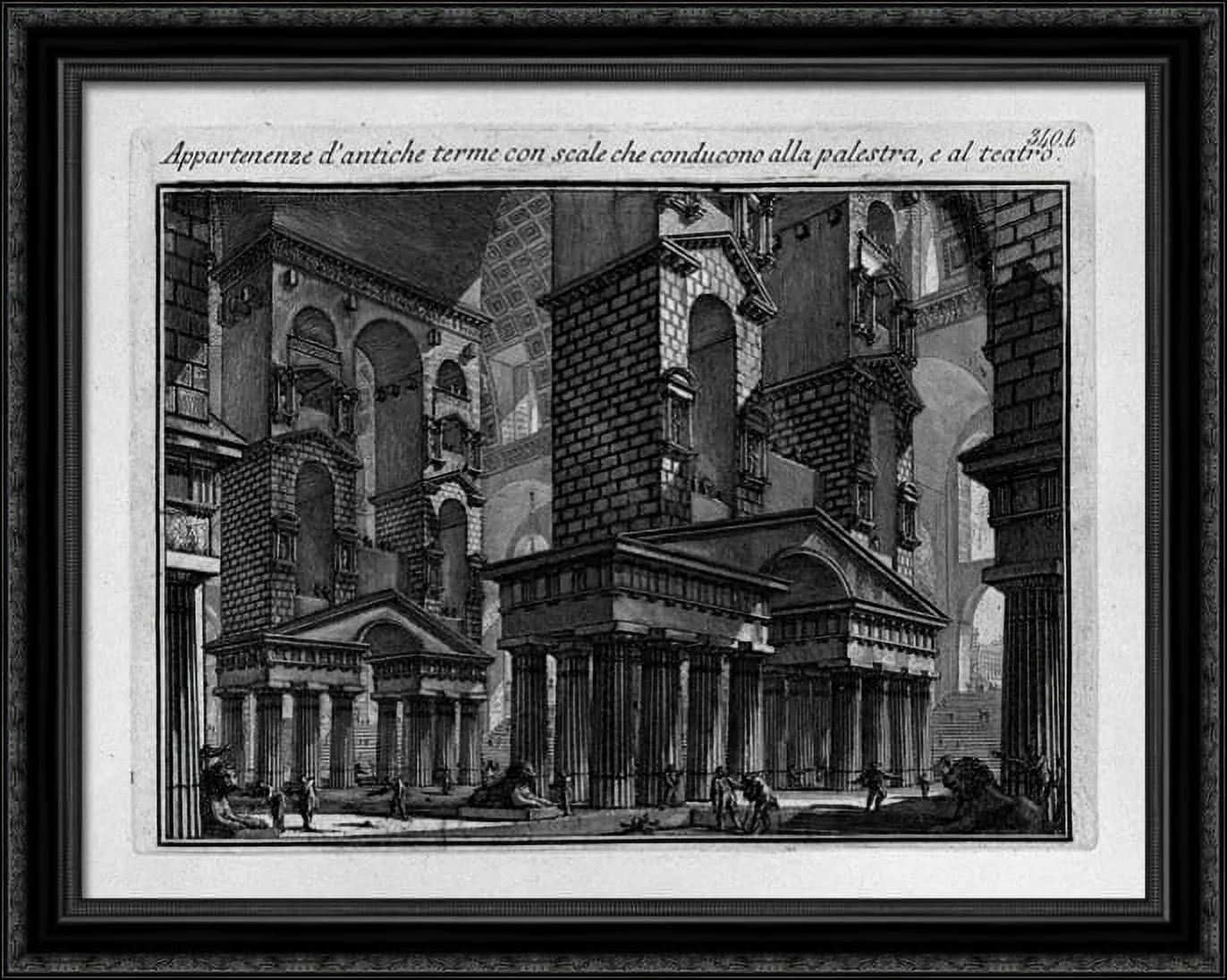 Memberships of ancient baths with stairs leading to the Gymnasium and the Theatre 36x28 Large Black Ornate Wood Framed Canvas Art by Giovanni Battista Piranesi