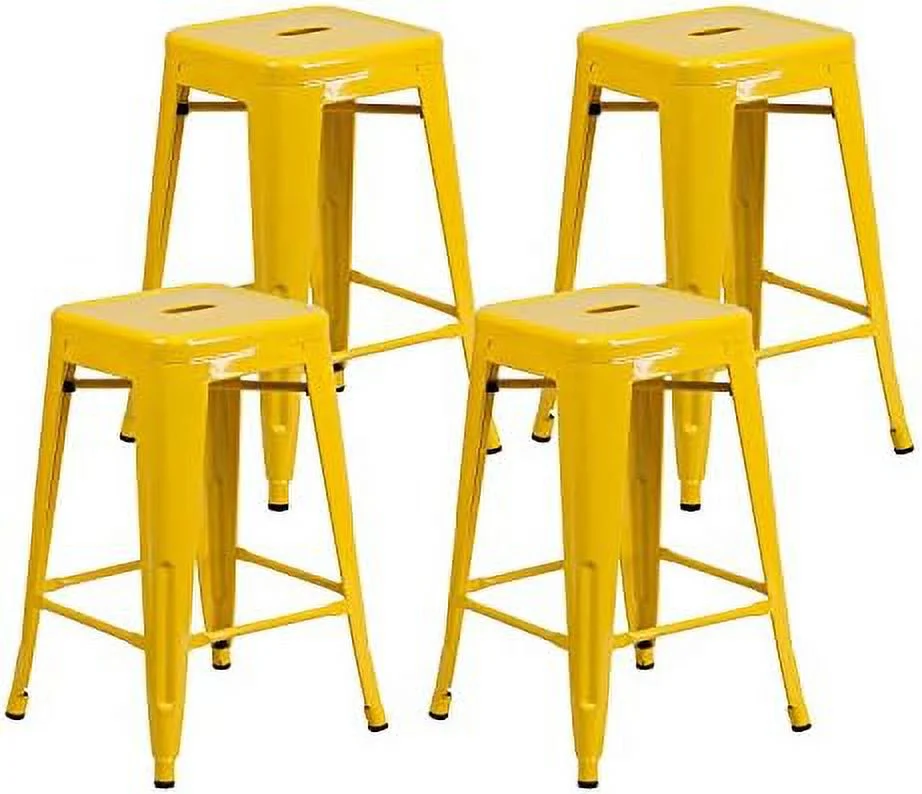 HBBOOMLIFE 24 Inch Metal  Stools Counter Height  Chair Indoor Outdoor Backless Kitchen Stools Set of 4 Gold