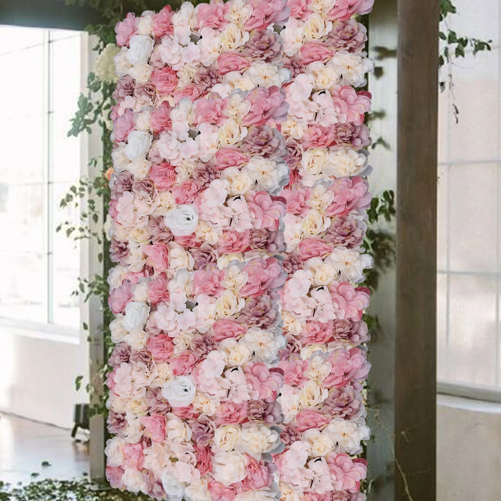 12pcs Artificial Hydrangea Rose Flower Wall Panel Bouquet Floral Home Decor