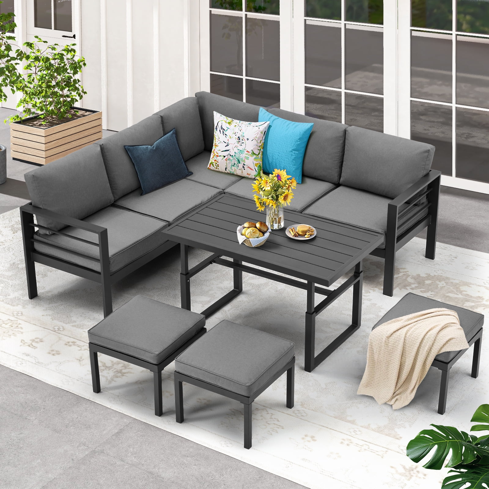 Danrelax 4 Pieces Aluminum Patio Furniture Set,Patio Conversation Set, Black