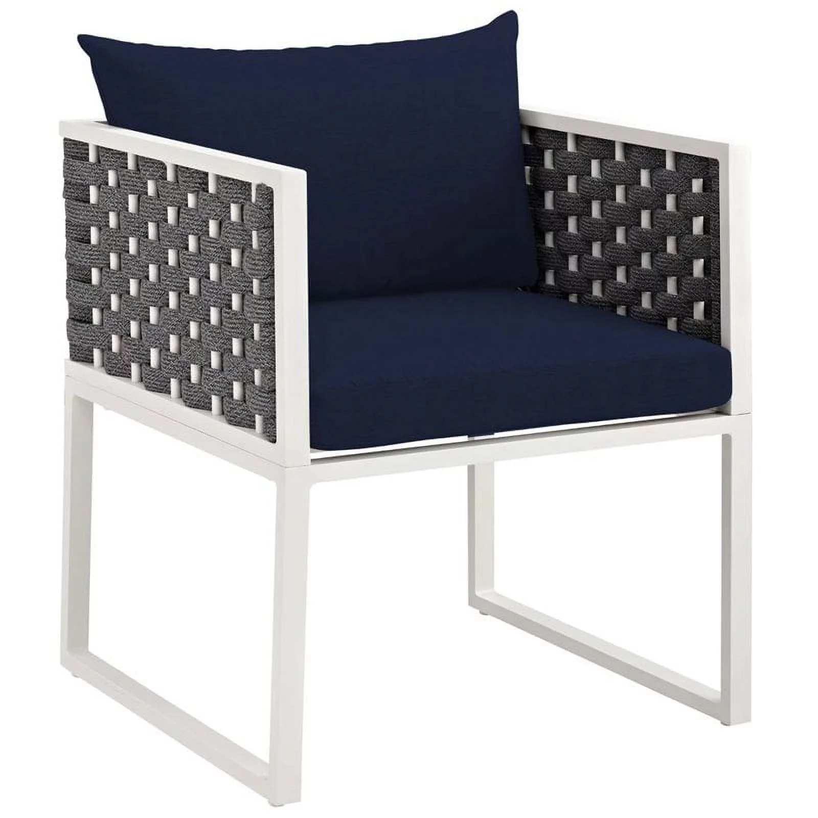 Pemberly Row  Aluminum Patio Dining Armchair in White and Navy