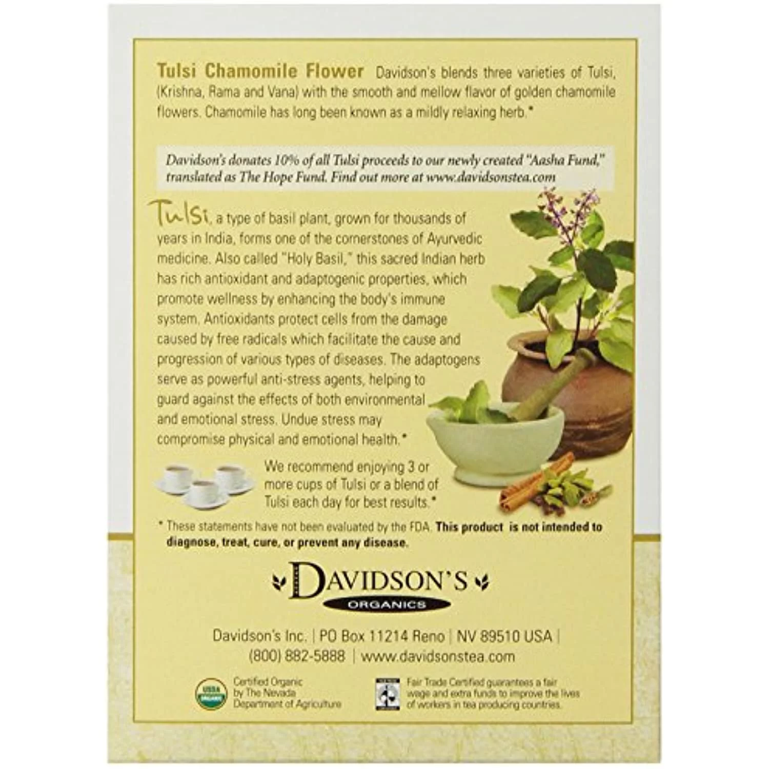 Davidsons Tea Tulsi Chamomile Flower, 8-Count Tea Bags (Pack Of 12)