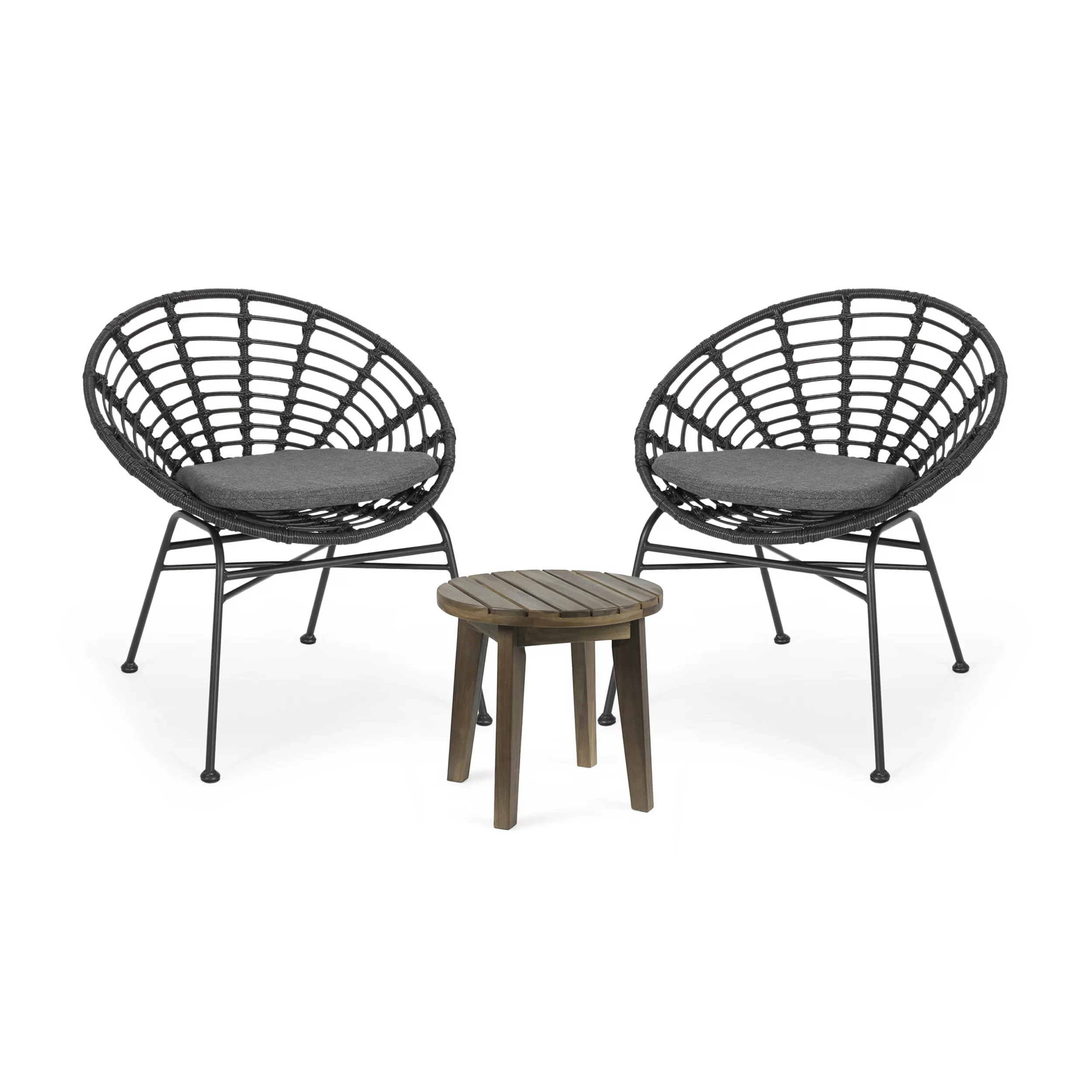 Susan Outdoor 2 Seater Acacia Wood Chat Set, Gray and Dark Gray