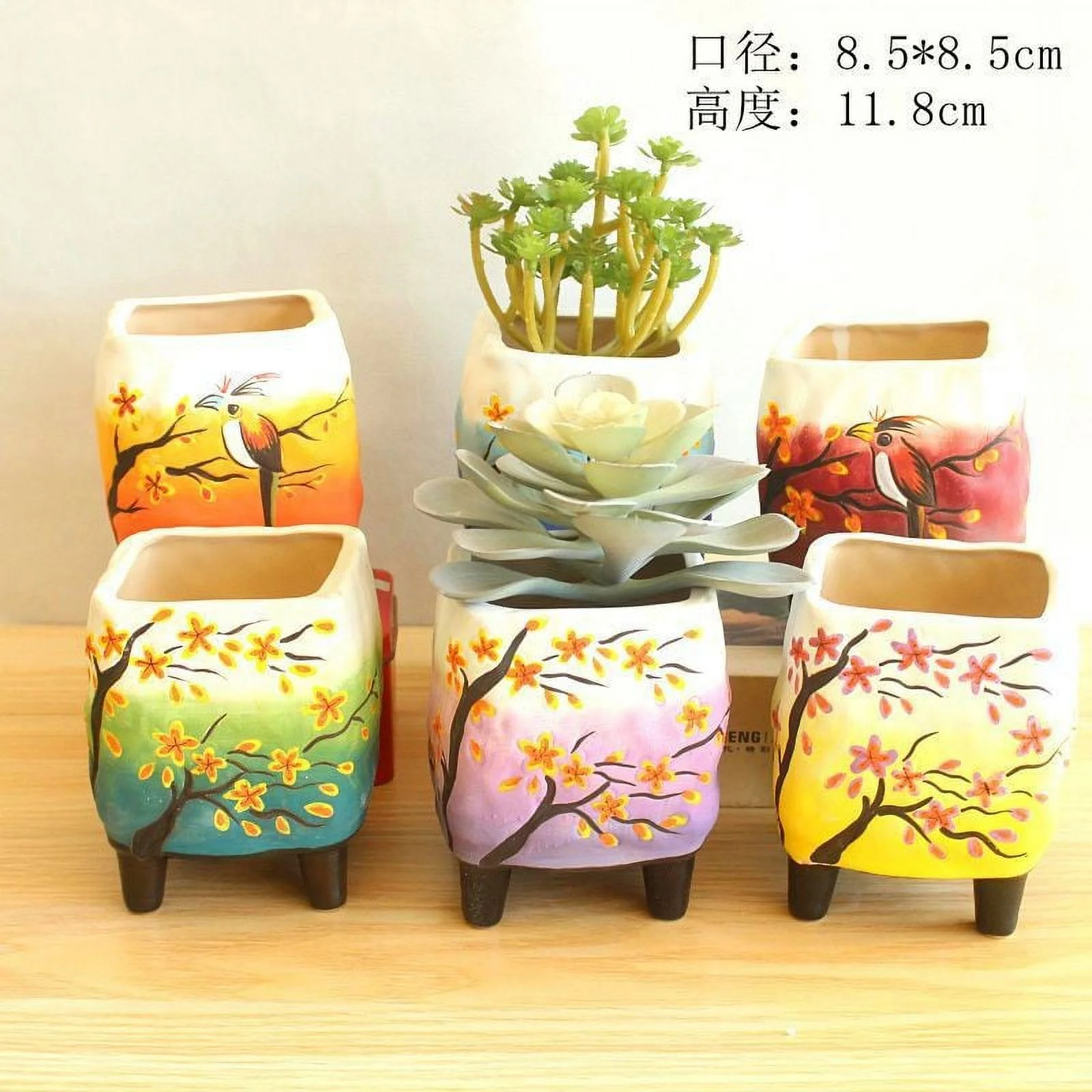 Ceramic Succulent Old Stump Planter - Hand-Painted Ceramic Planter - Succulent Pot
